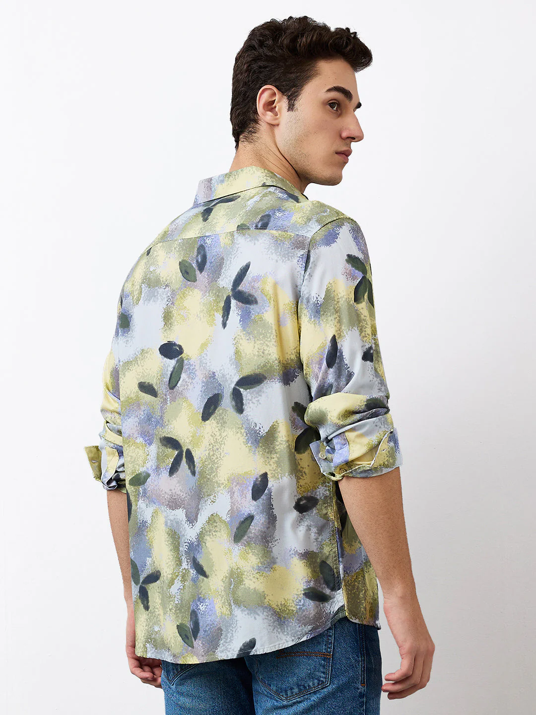 Men Shirt Print Blue Slim Fit - Image 5