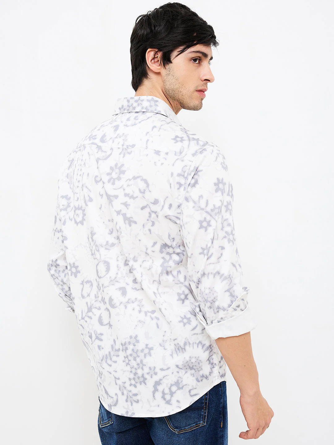 Men Shirt Print Grey Slim Fit - Image 4