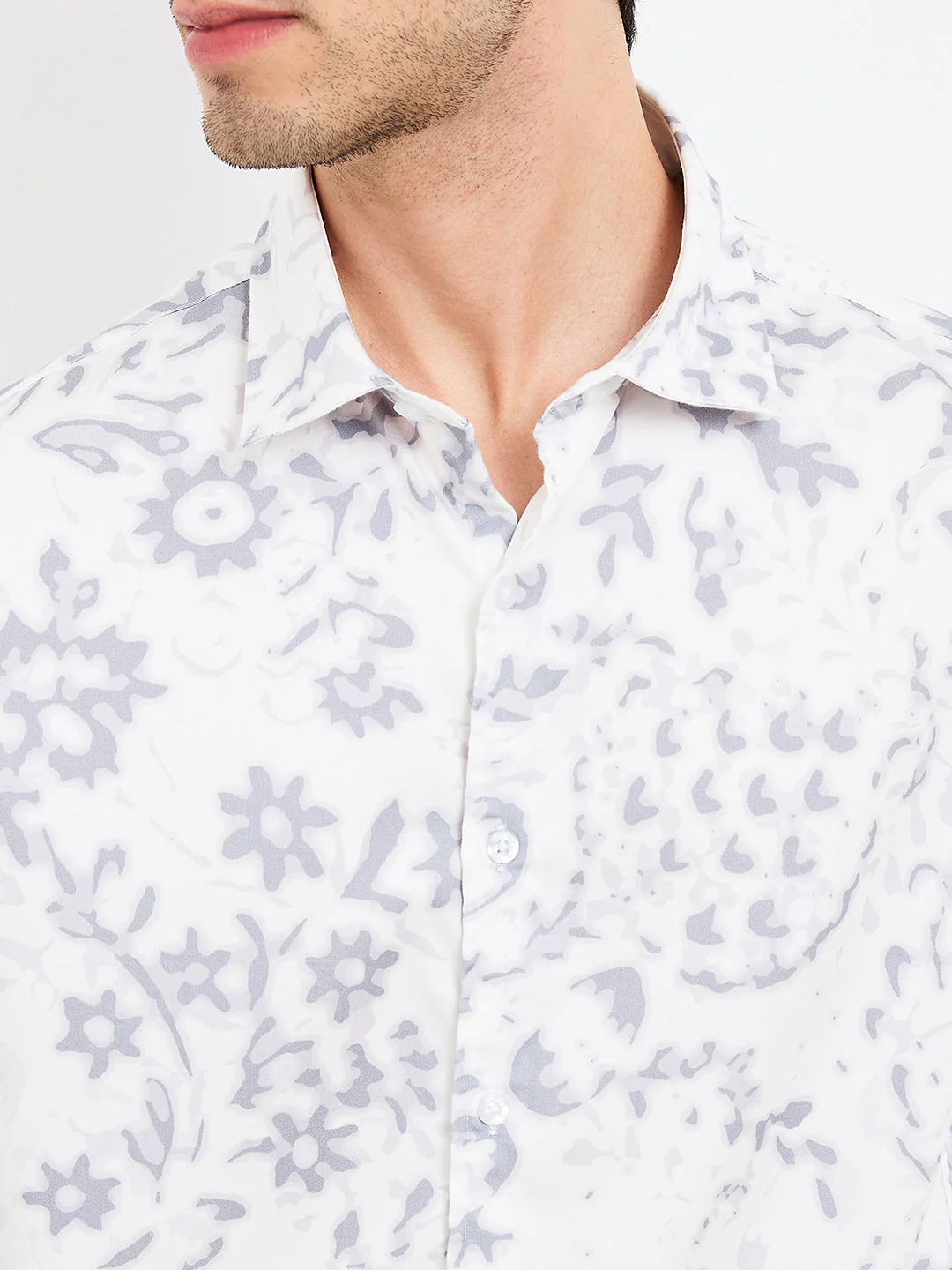 Men Shirt Print Grey Slim Fit - Image 6
