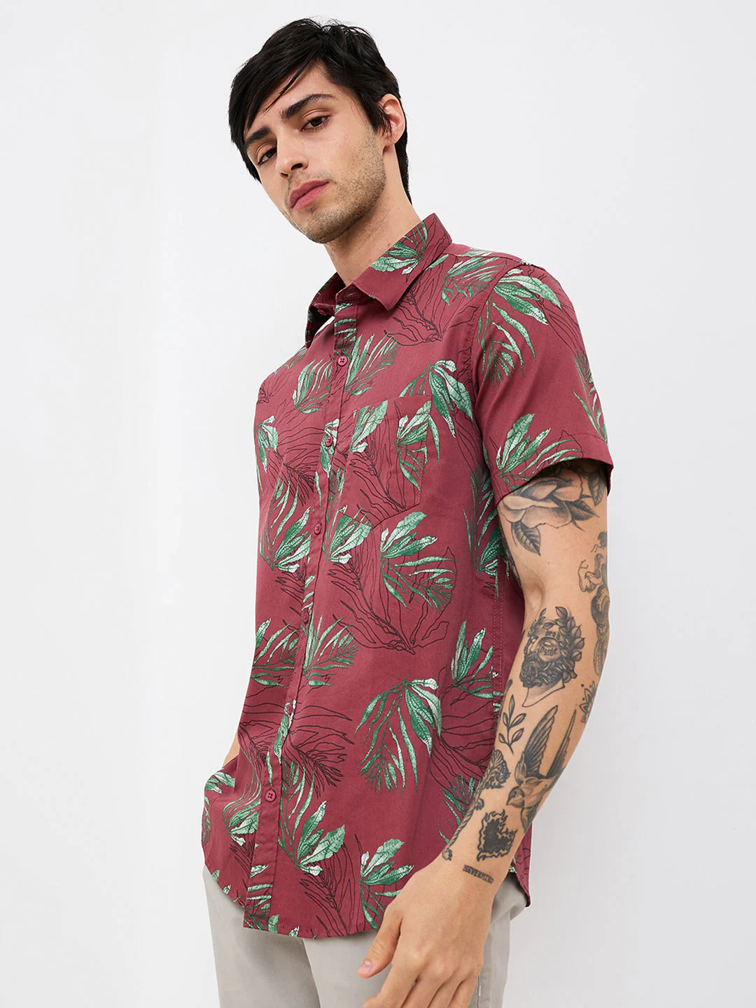Men Shirt Print Red Slim Fit - Image 4
