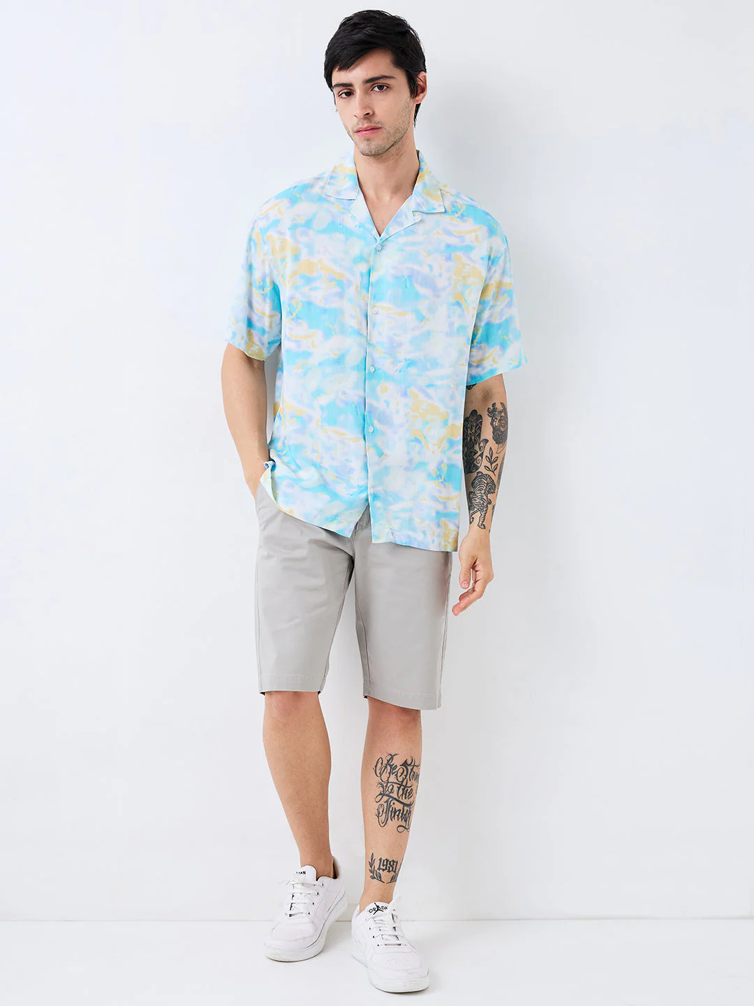 Men Shirt Print Blue Relaxed Fit - Image 2