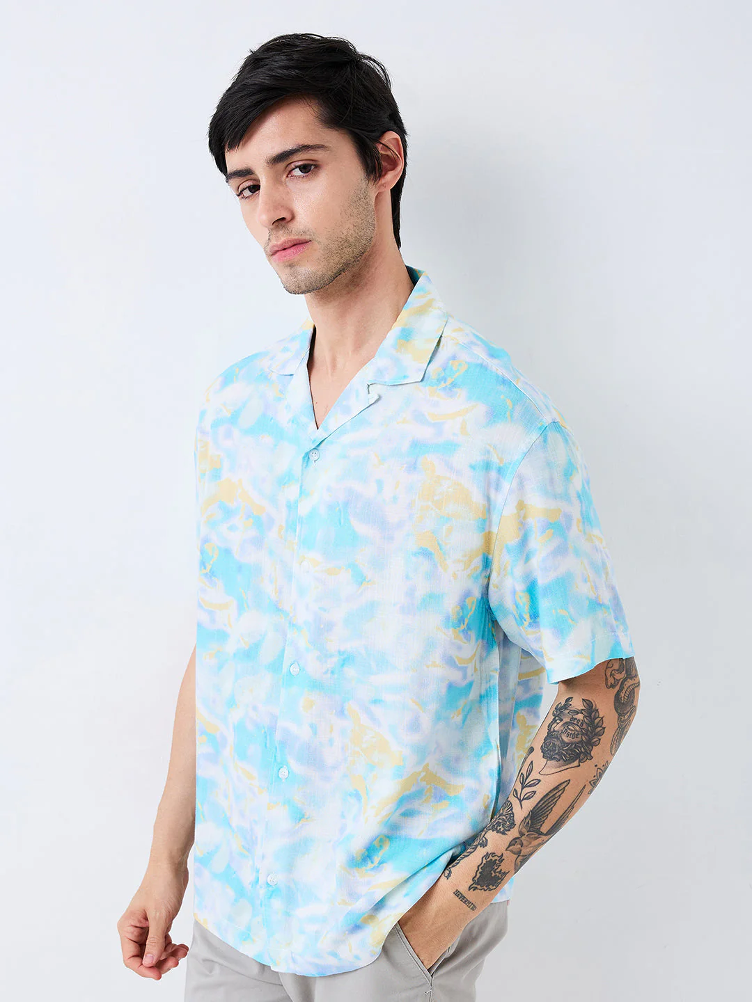 Men Shirt Print Blue Relaxed Fit - Image 4