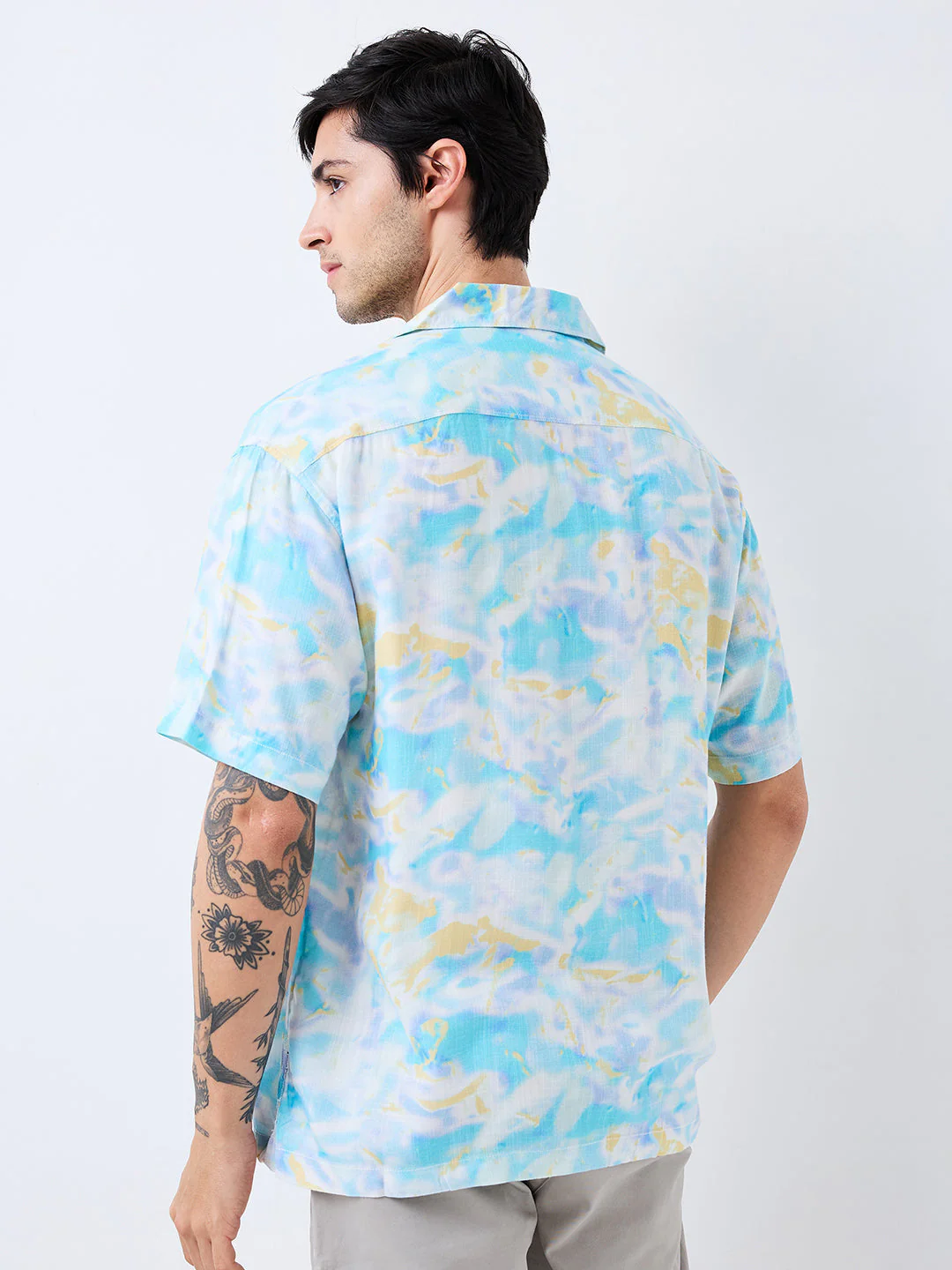 Men Shirt Print Blue Relaxed Fit - Image 5