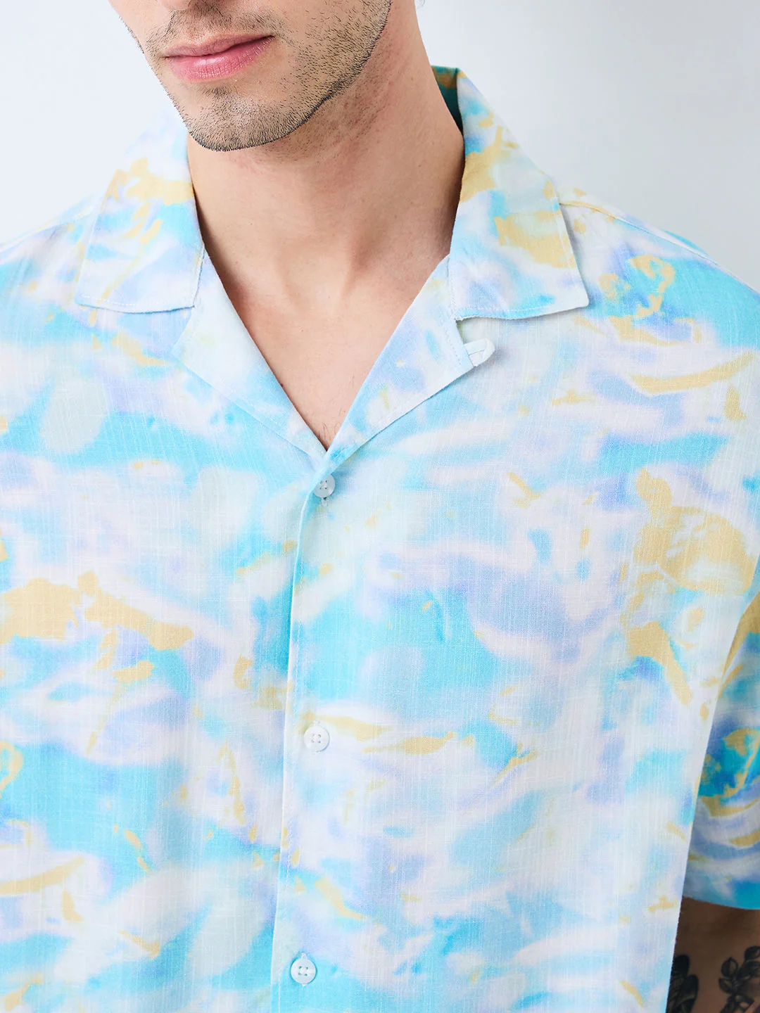 Men Shirt Print Blue Relaxed Fit - Image 6