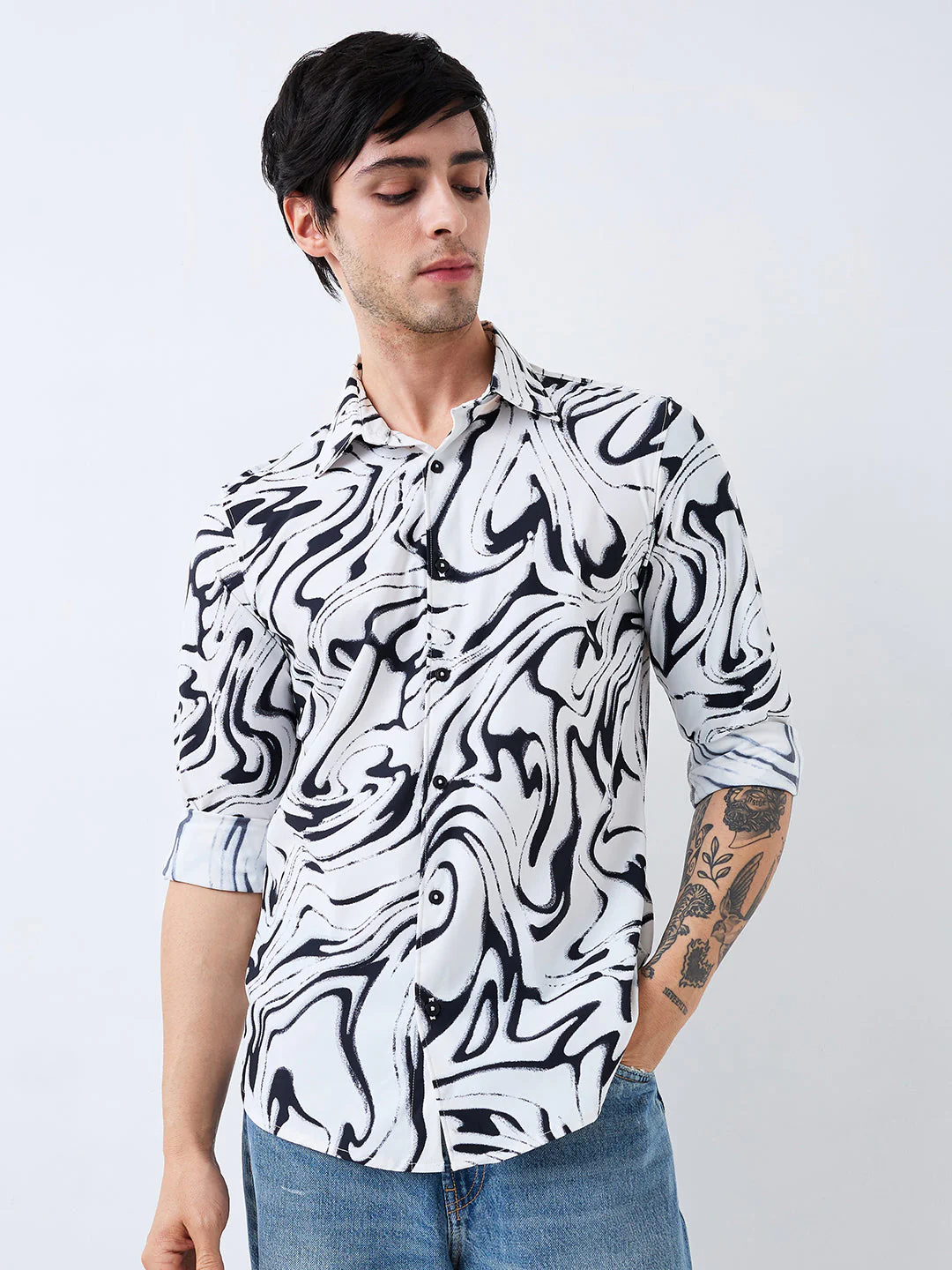 Men Shirt Print White Slim Fit - Image 2