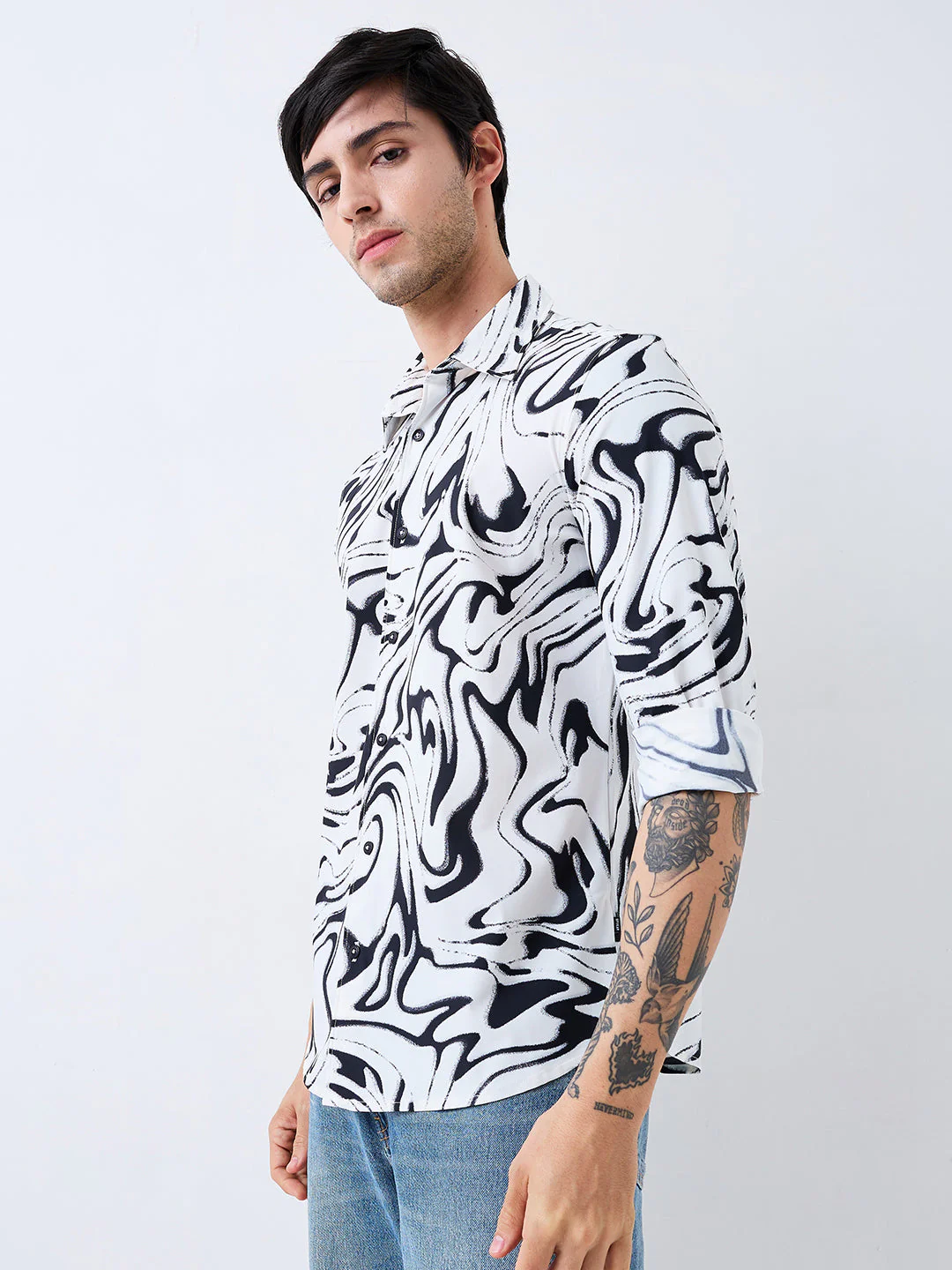 Men Shirt Print White Slim Fit - Image 3