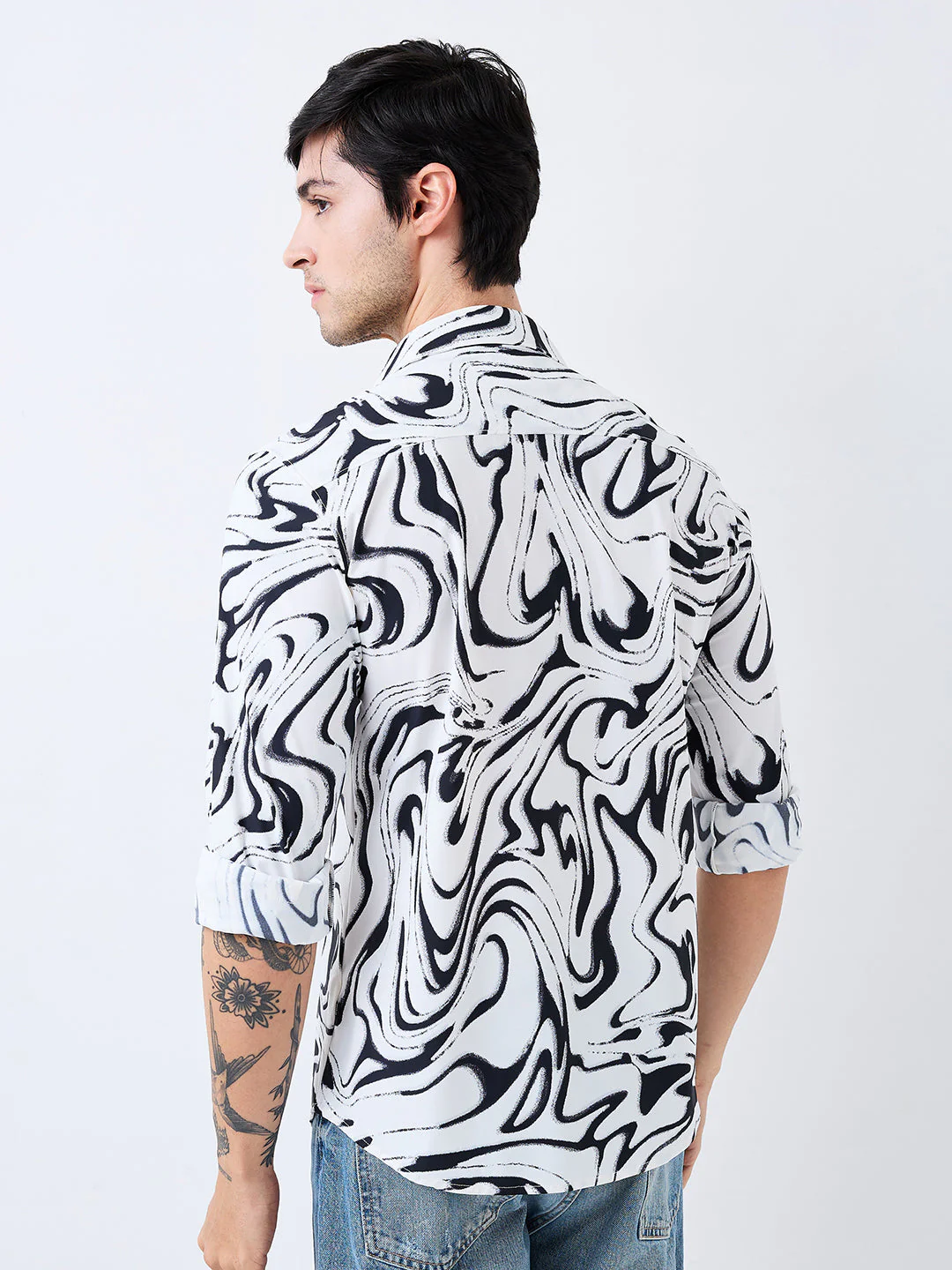 Men Shirt Print White Slim Fit - Image 4