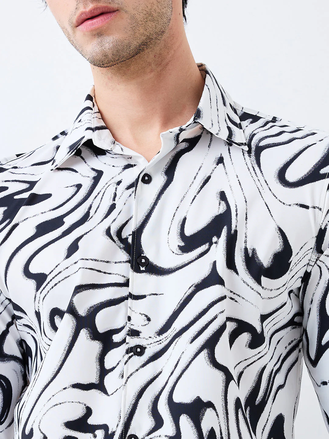 Men Shirt Print White Slim Fit - Image 6