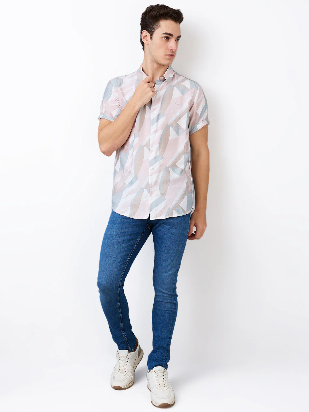 Men Shirt Print Pink Slim Fit - Image 2