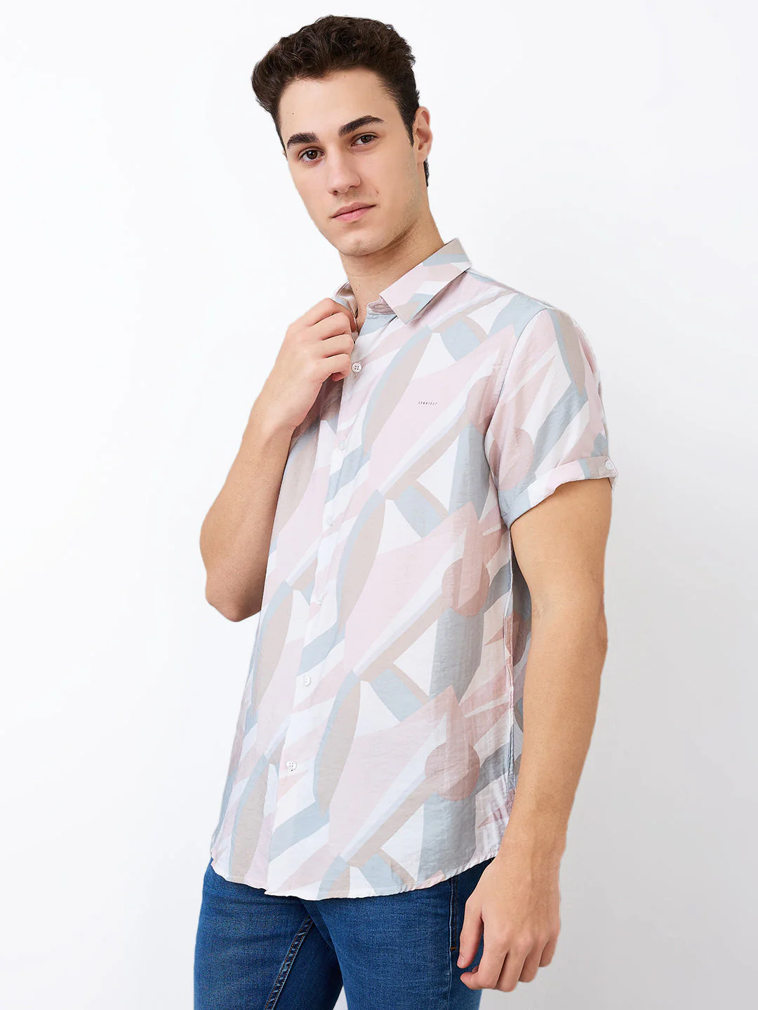 Men Shirt Print Pink Slim Fit - Image 4
