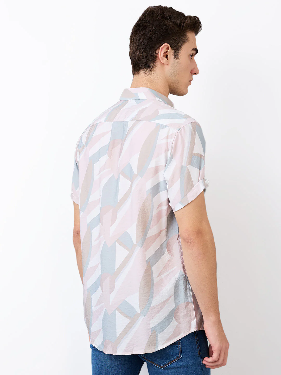 Men Shirt Print Pink Slim Fit - Image 5