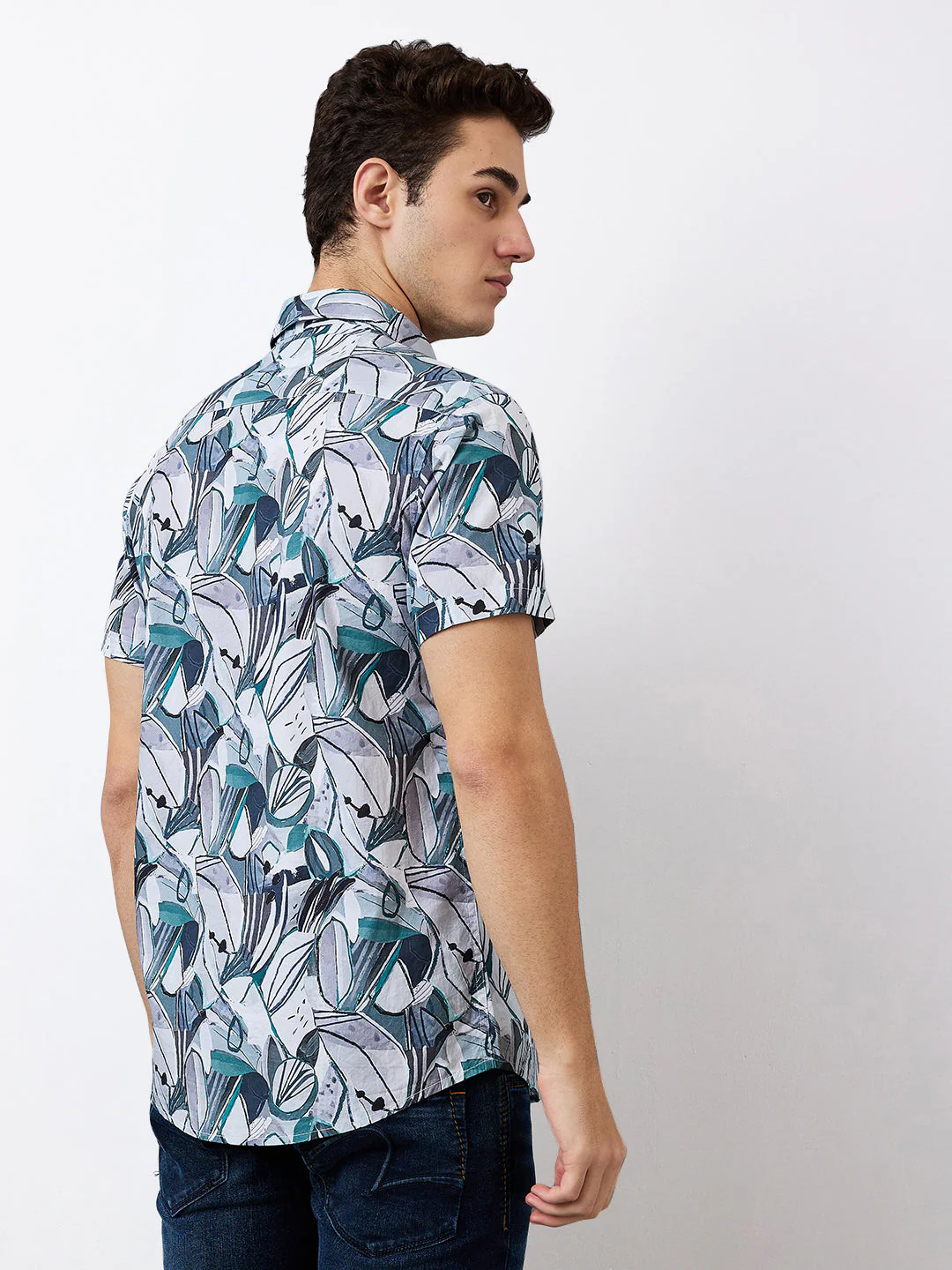 Men Shirt Print Green Slim Fit - Image 5