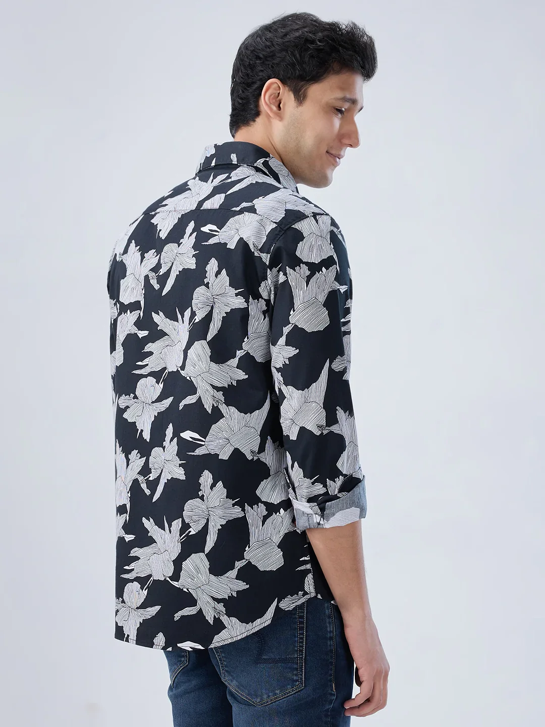 Men Shirt Print Black Regular Fit - Image 5