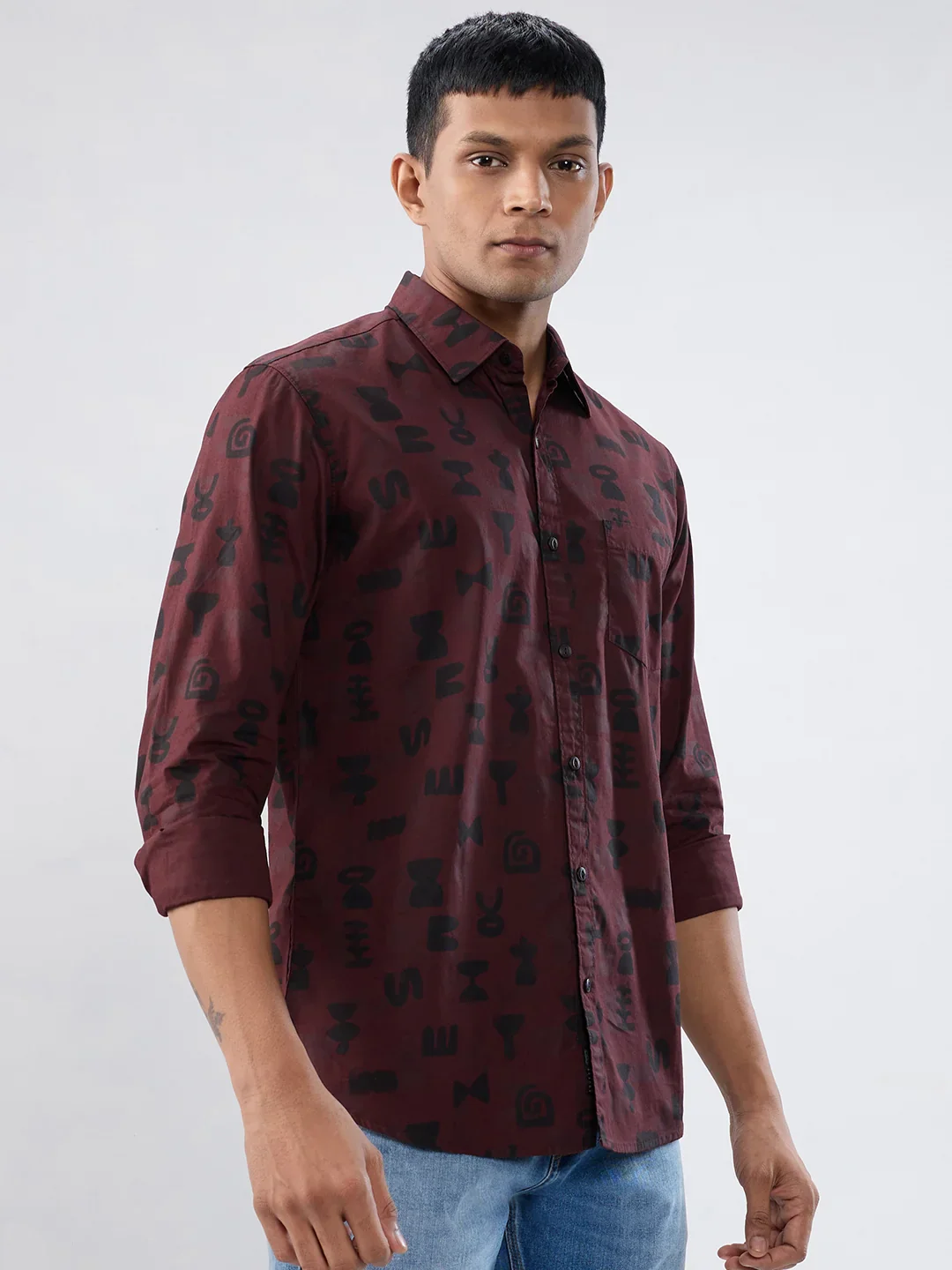 Men Shirt Print Red Regular Fit - Image 3