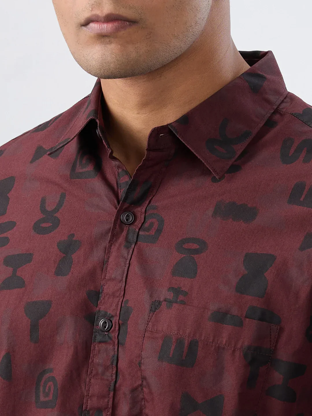 Men Shirt Print Red Regular Fit - Image 4