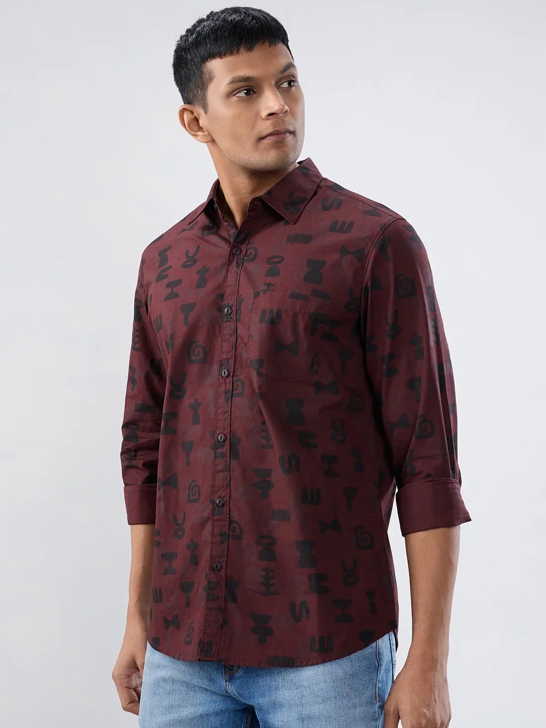 Men Shirt Print Red Regular Fit - Image 5