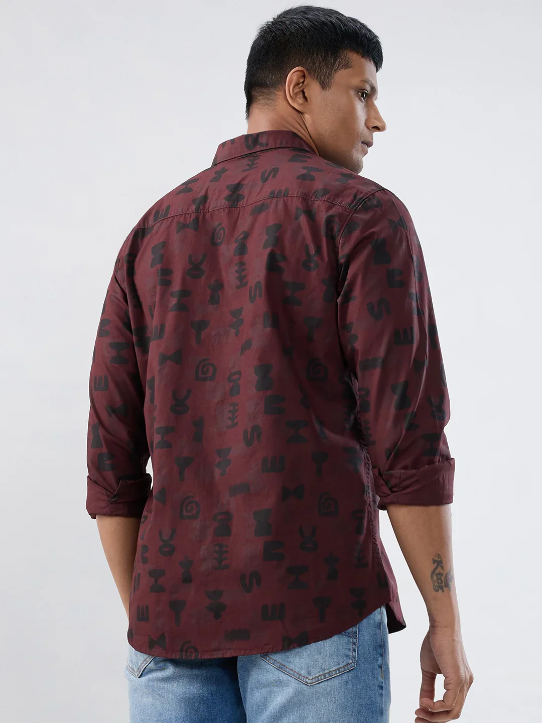 Men Shirt Print Red Regular Fit - Image 6