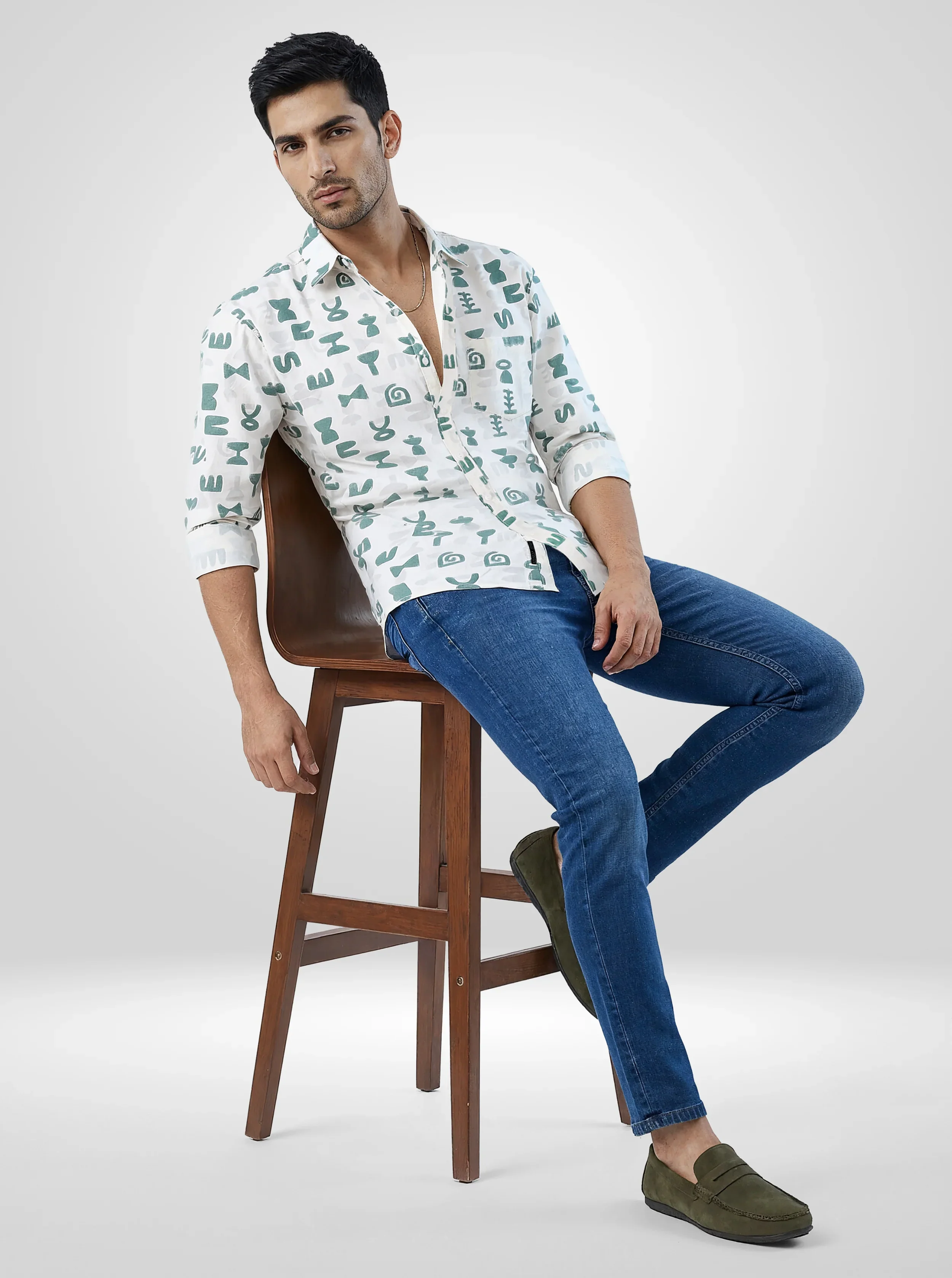 Men Shirt Print Off White Regular Fit - Image 2