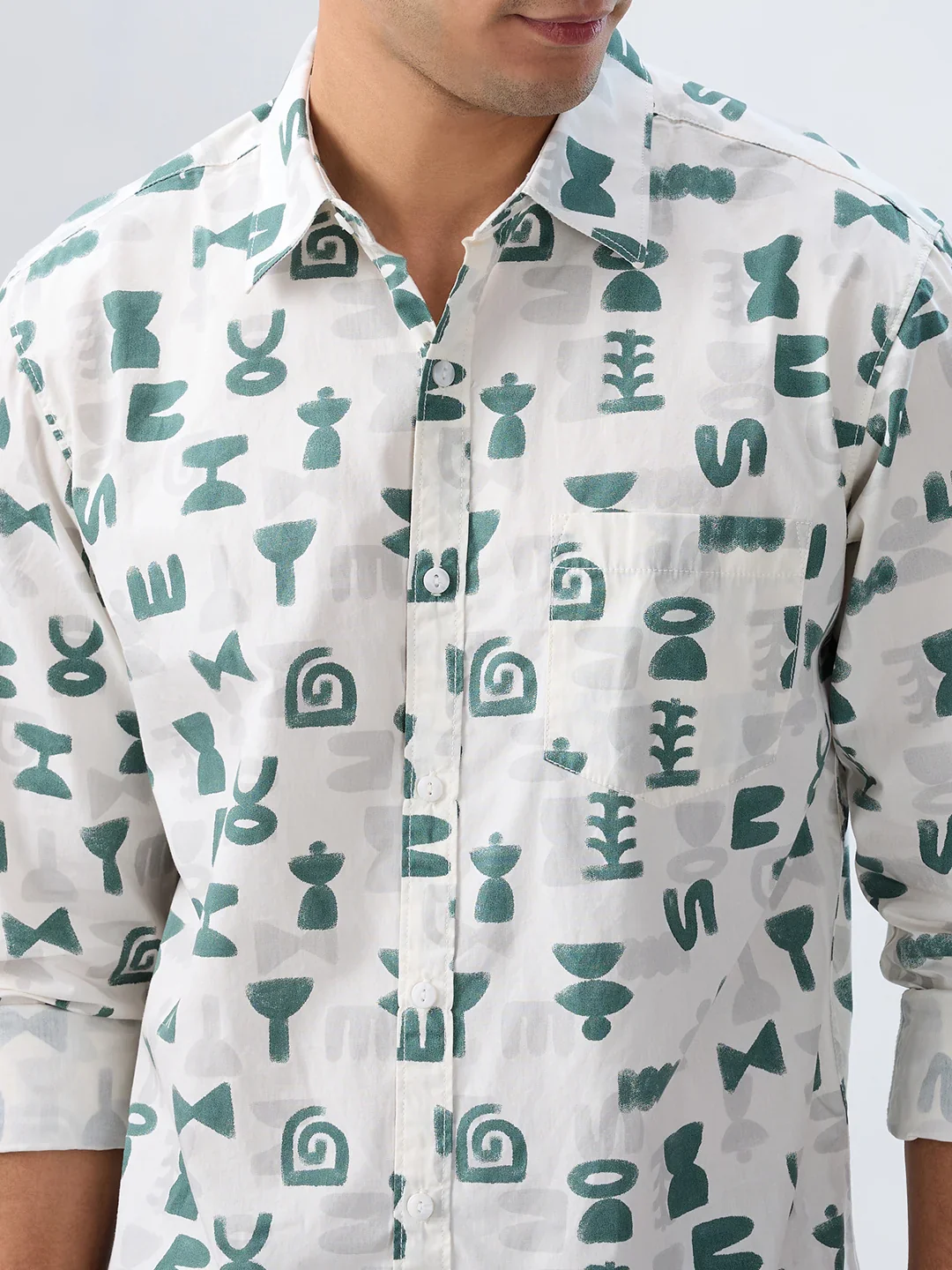 Men Shirt Print Off White Regular Fit - Image 4