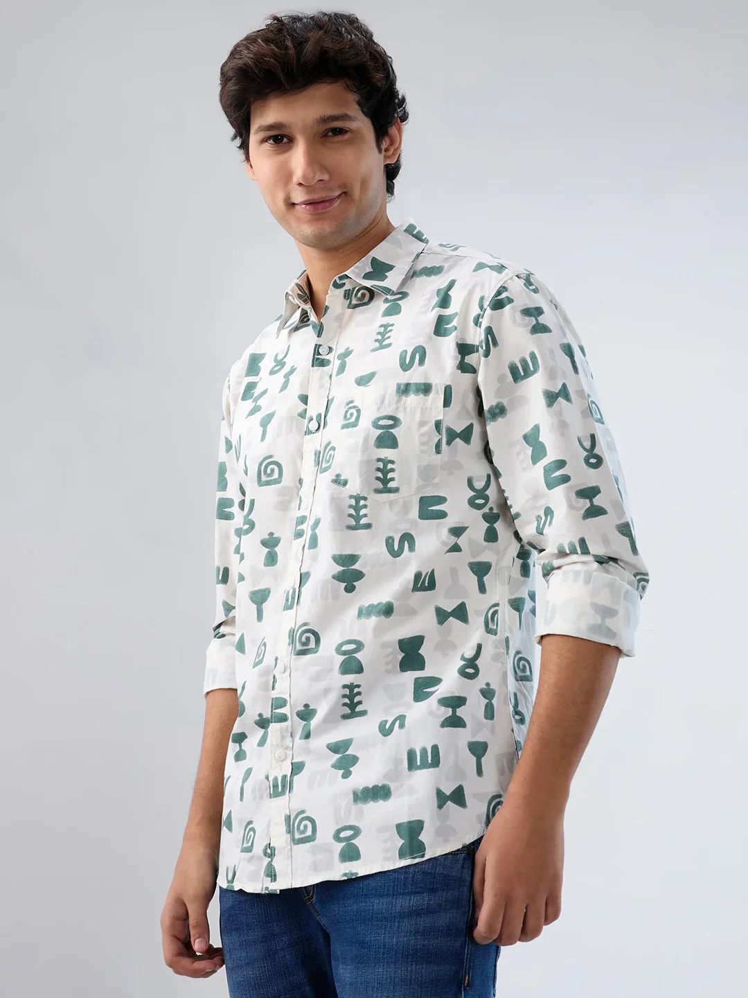 Men Shirt Print Off White Regular Fit - Image 5