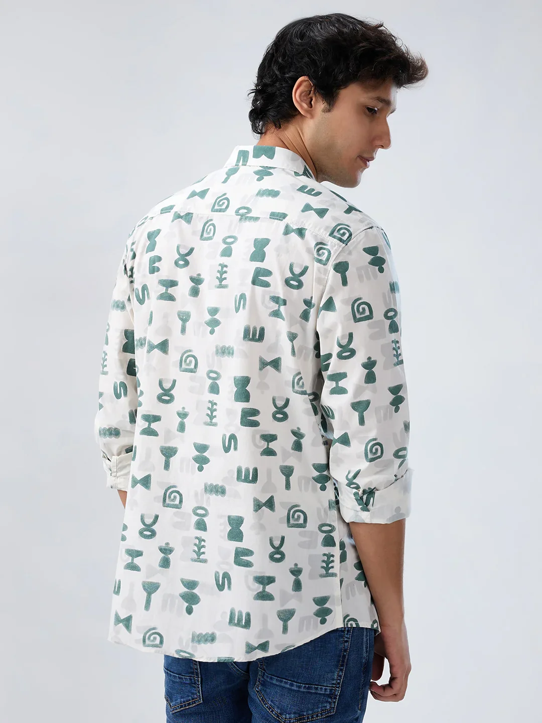 Men Shirt Print Off White Regular Fit - Image 6