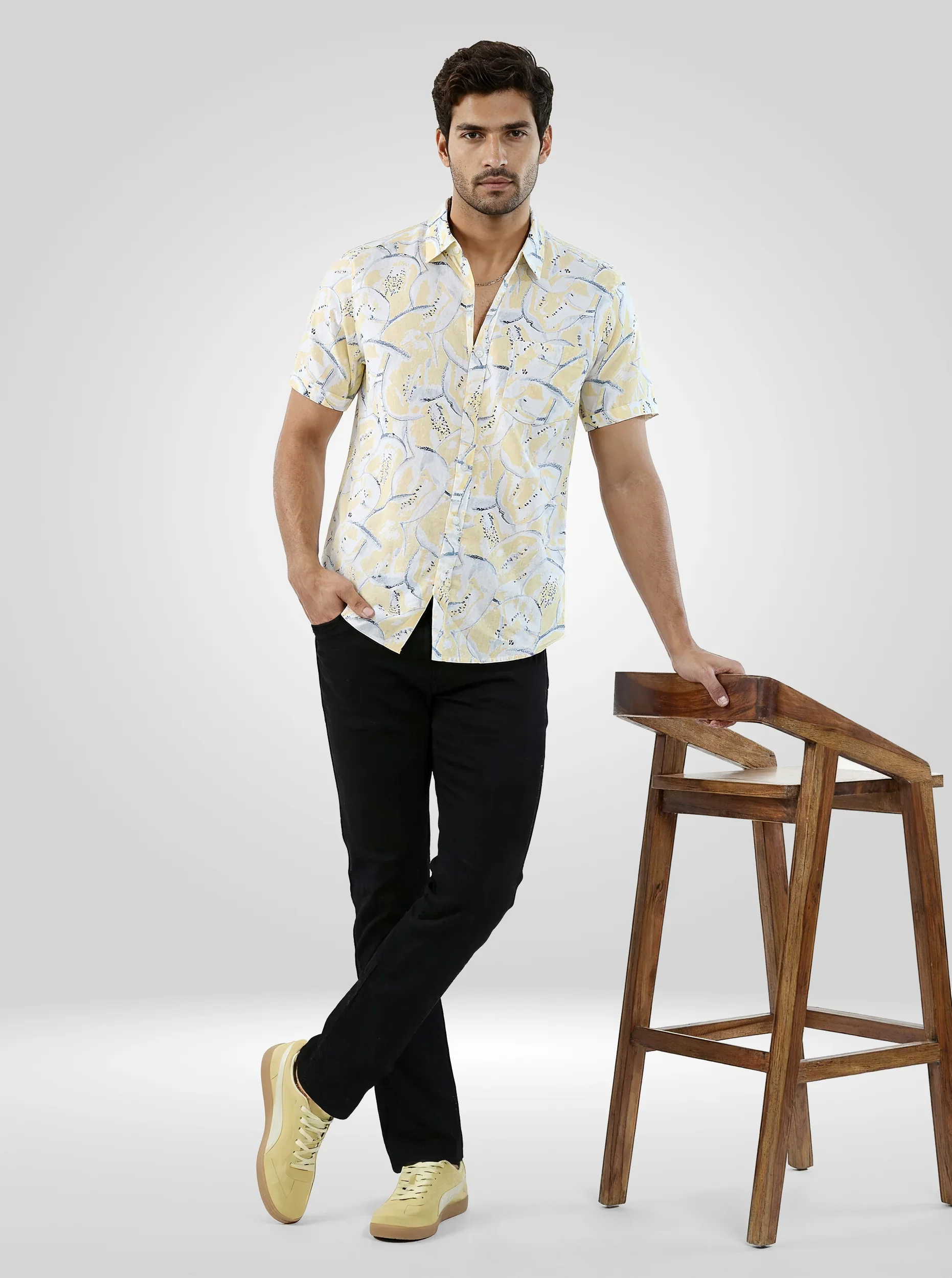 Men Shirt Print Yellow Regular Fit - Image 2