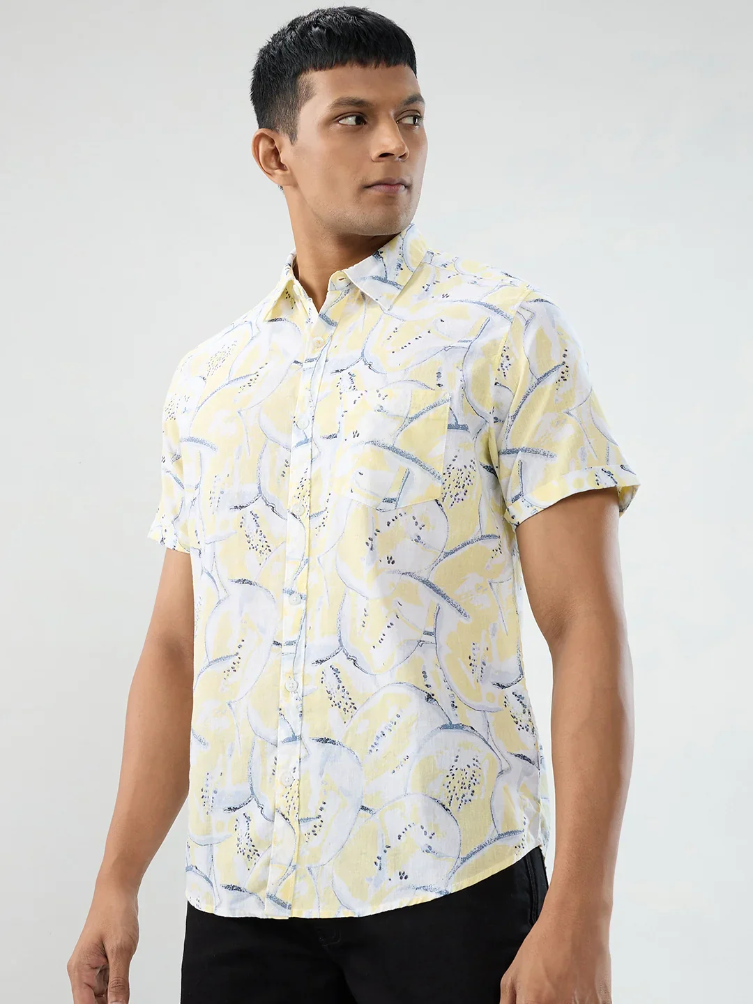 Men Shirt Print Yellow Regular Fit - Image 5