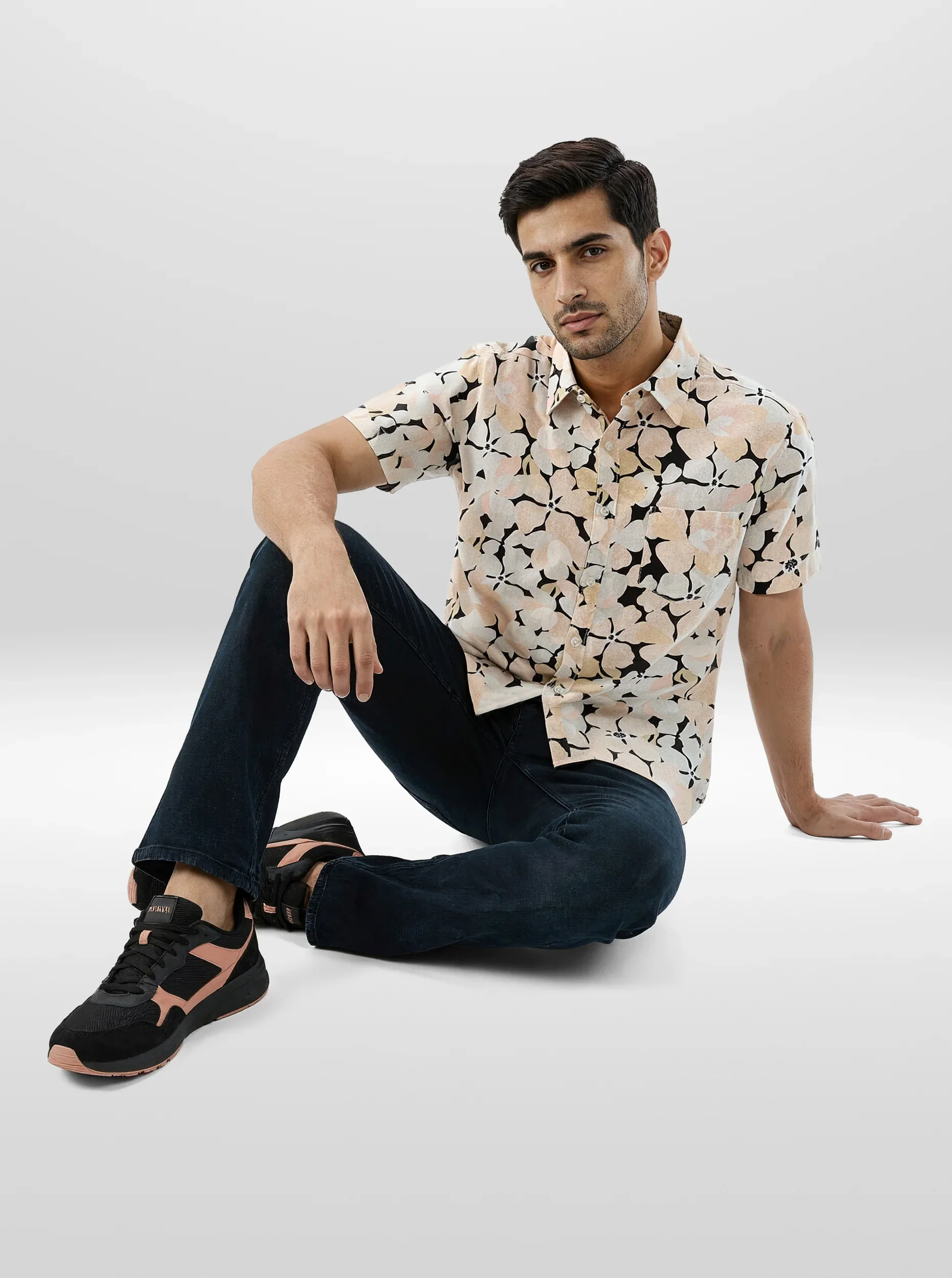 Men Shirt Print Beige Regular Fit - Image 2