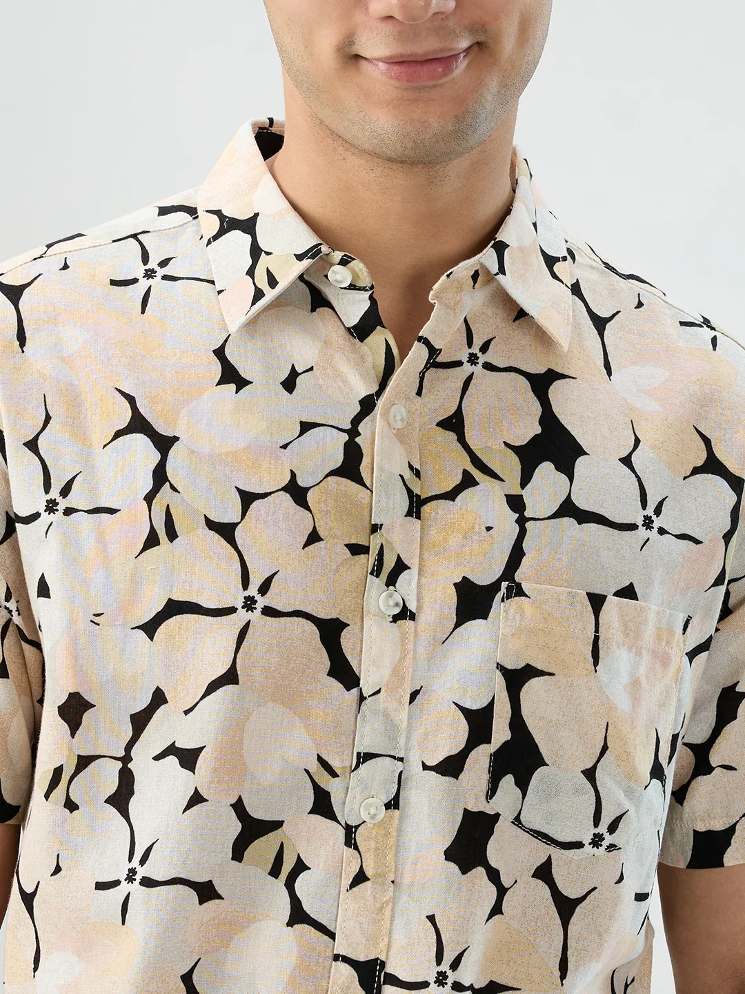 Men Shirt Print Beige Regular Fit - Image 4