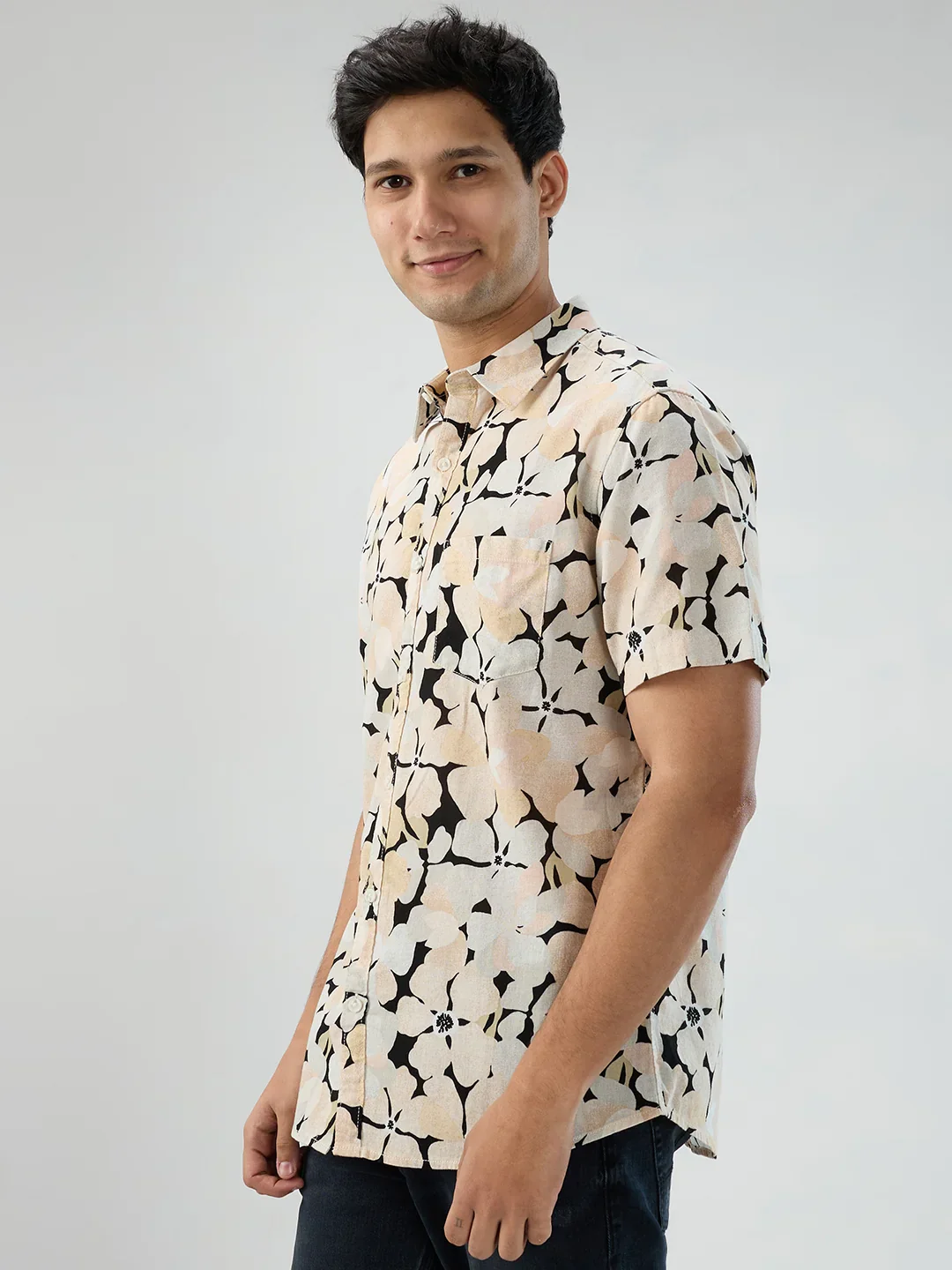 Men Shirt Print Beige Regular Fit - Image 5