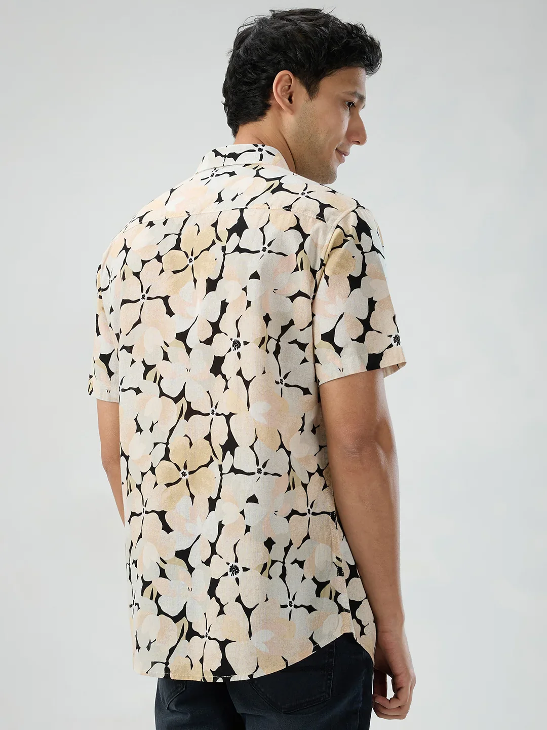 Men Shirt Print Beige Regular Fit - Image 6