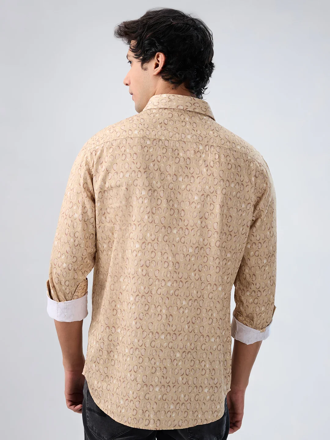 Men Shirt Print Beige Regular Fit - Image 6