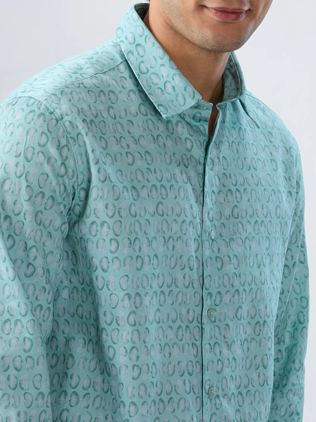 Men Shirt Print Green Regular Fit - Image 4
