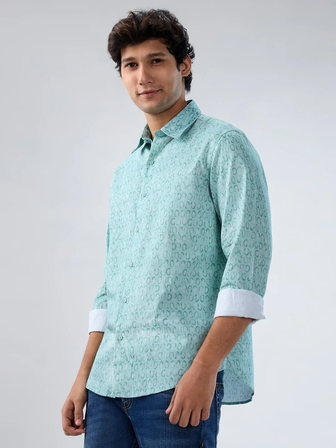 Men Shirt Print Green Regular Fit - Image 5