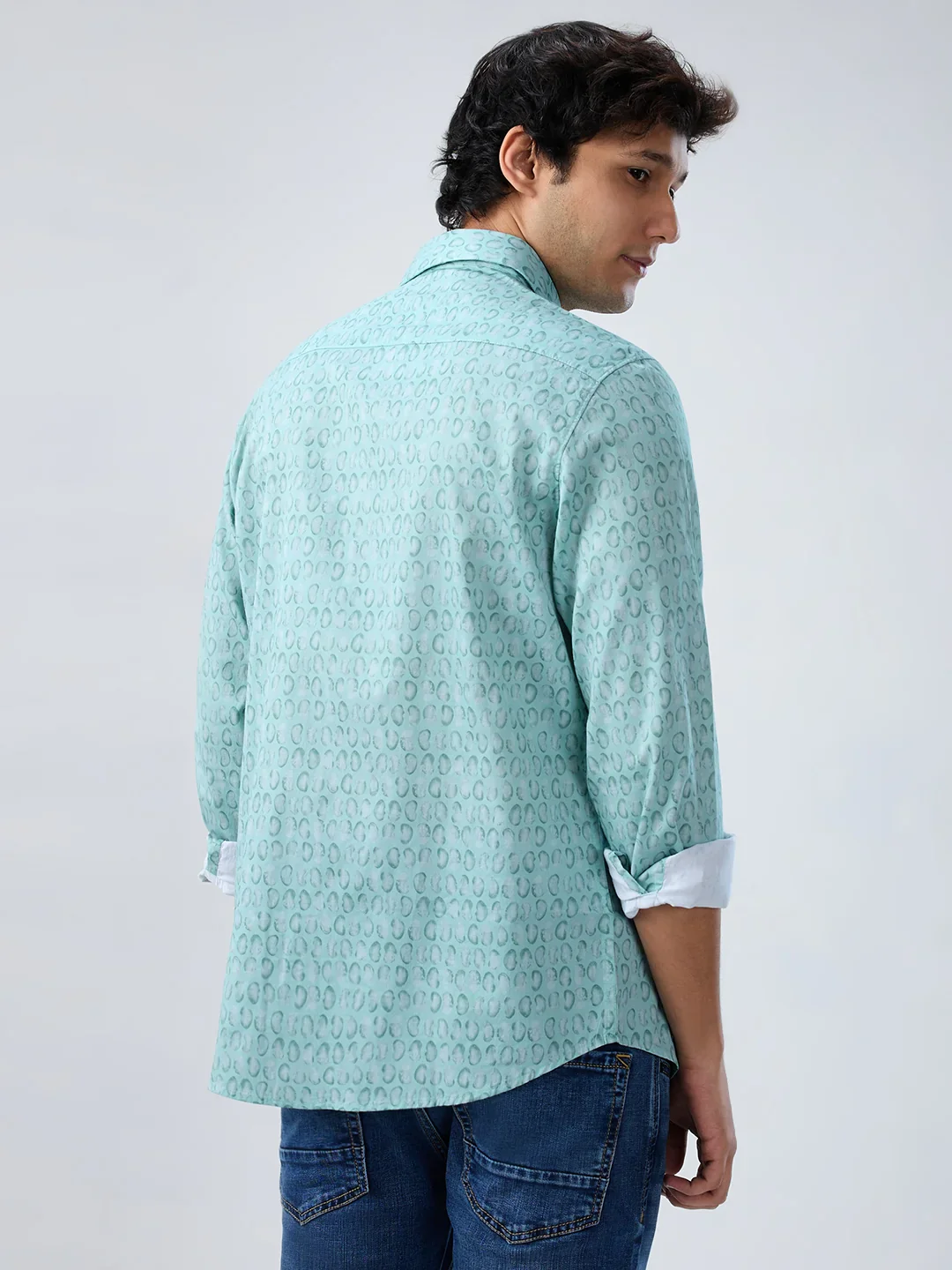 Men Shirt Print Green Regular Fit - Image 6