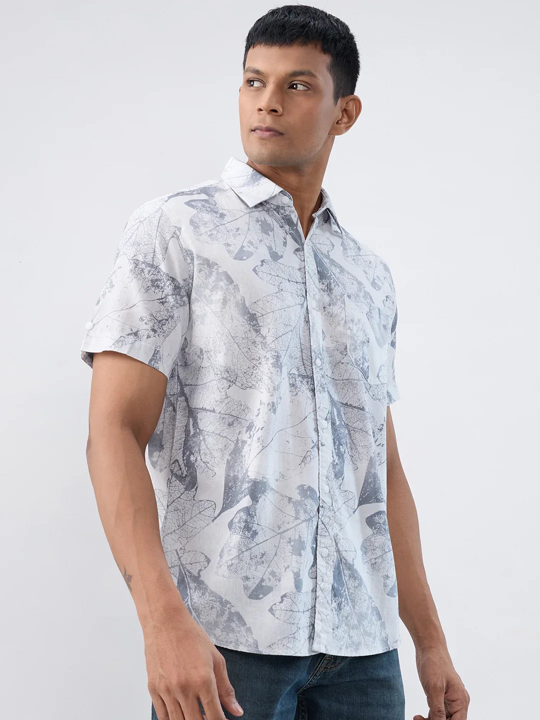 Men Shirt Print Grey Regular Fit - Image 3