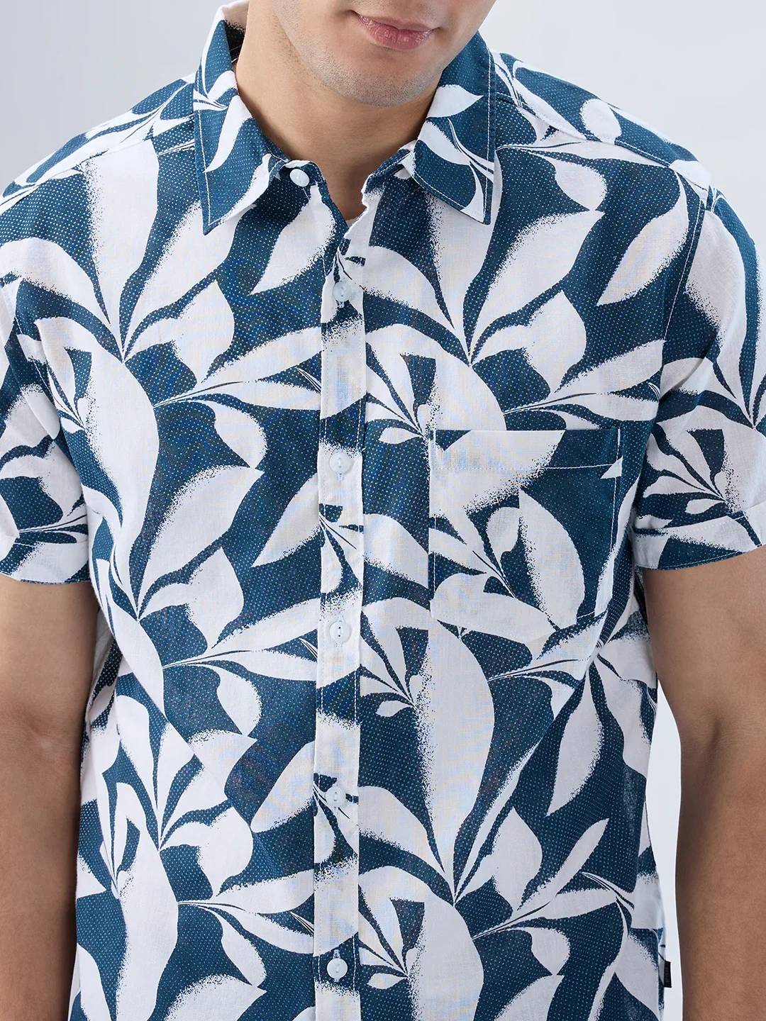 Men Shirt Print Blue Navy Regular Fit - Image 4