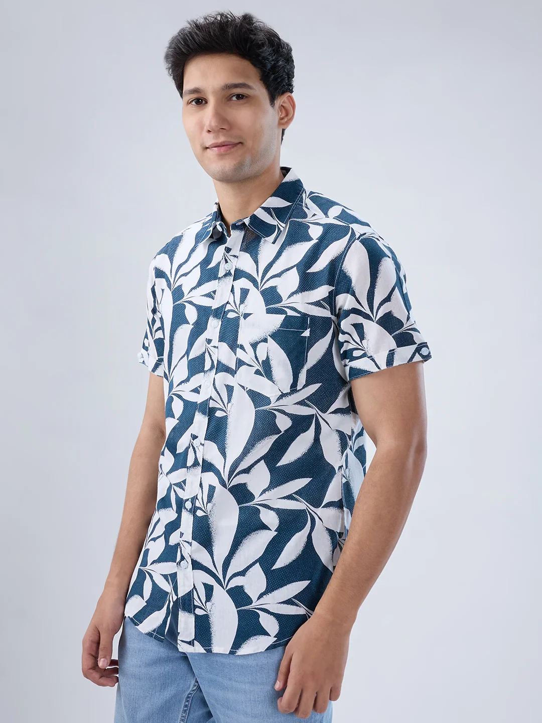 Men Shirt Print Blue Navy Regular Fit - Image 5