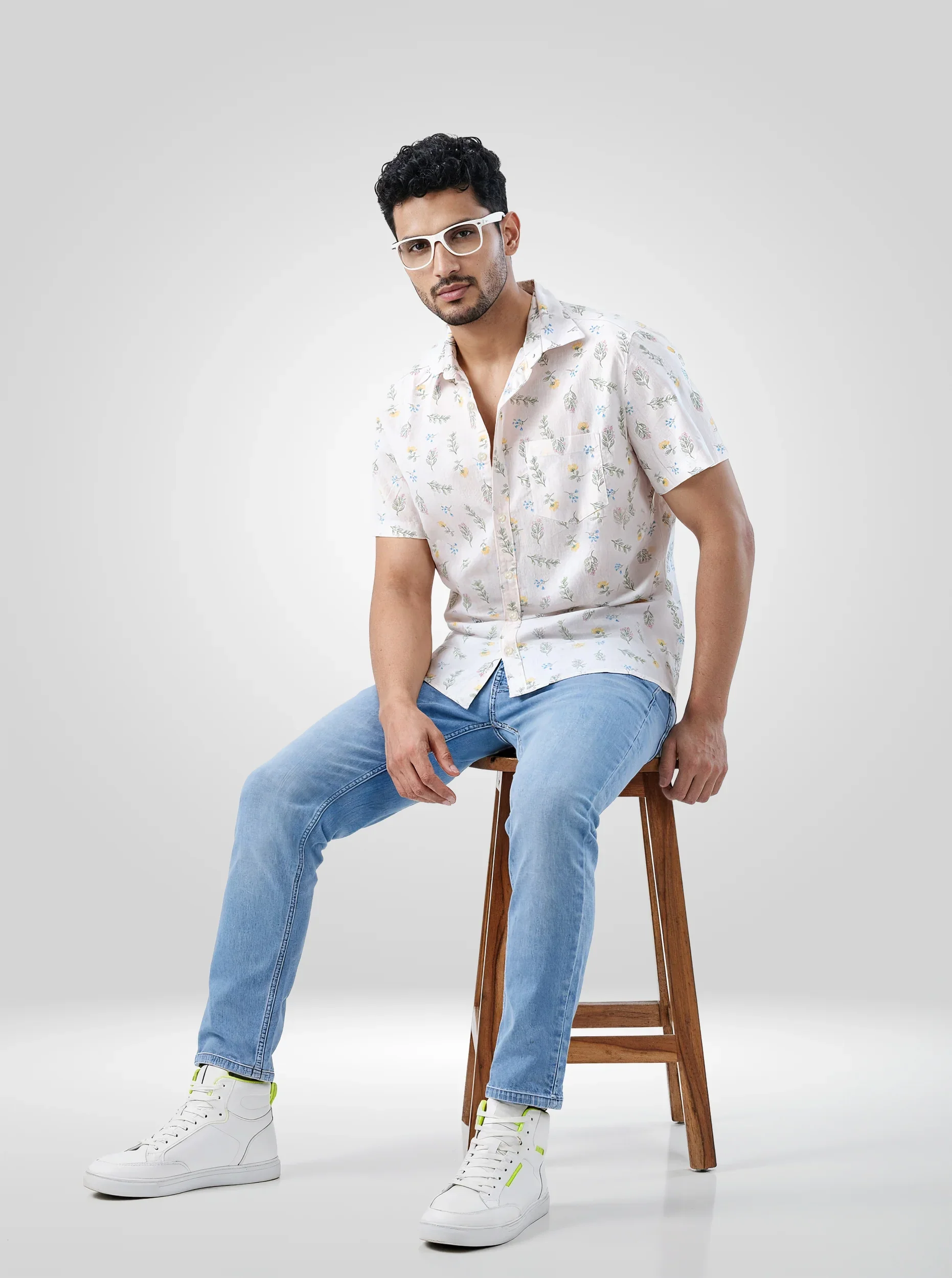 Men Shirt Print Off White Regular Fit - Image 2