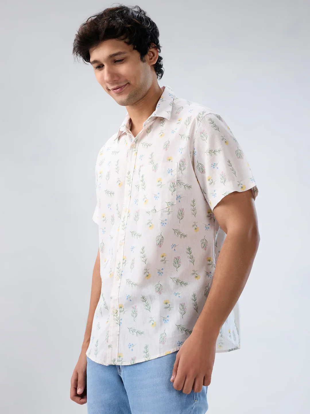 Men Shirt Print Off White Regular Fit - Image 5