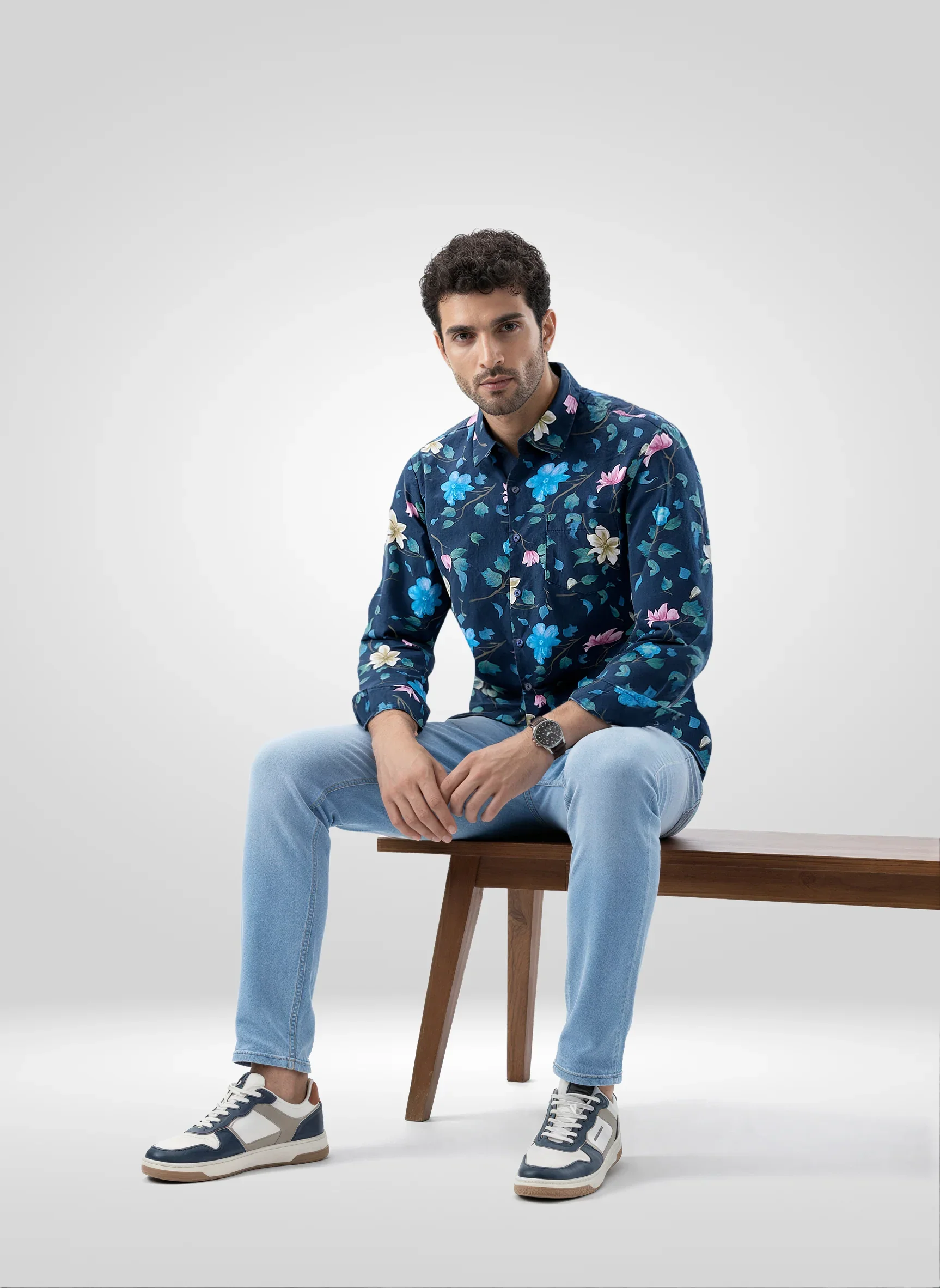Men Shirt Print Blue Navy Regular Fit - Image 2