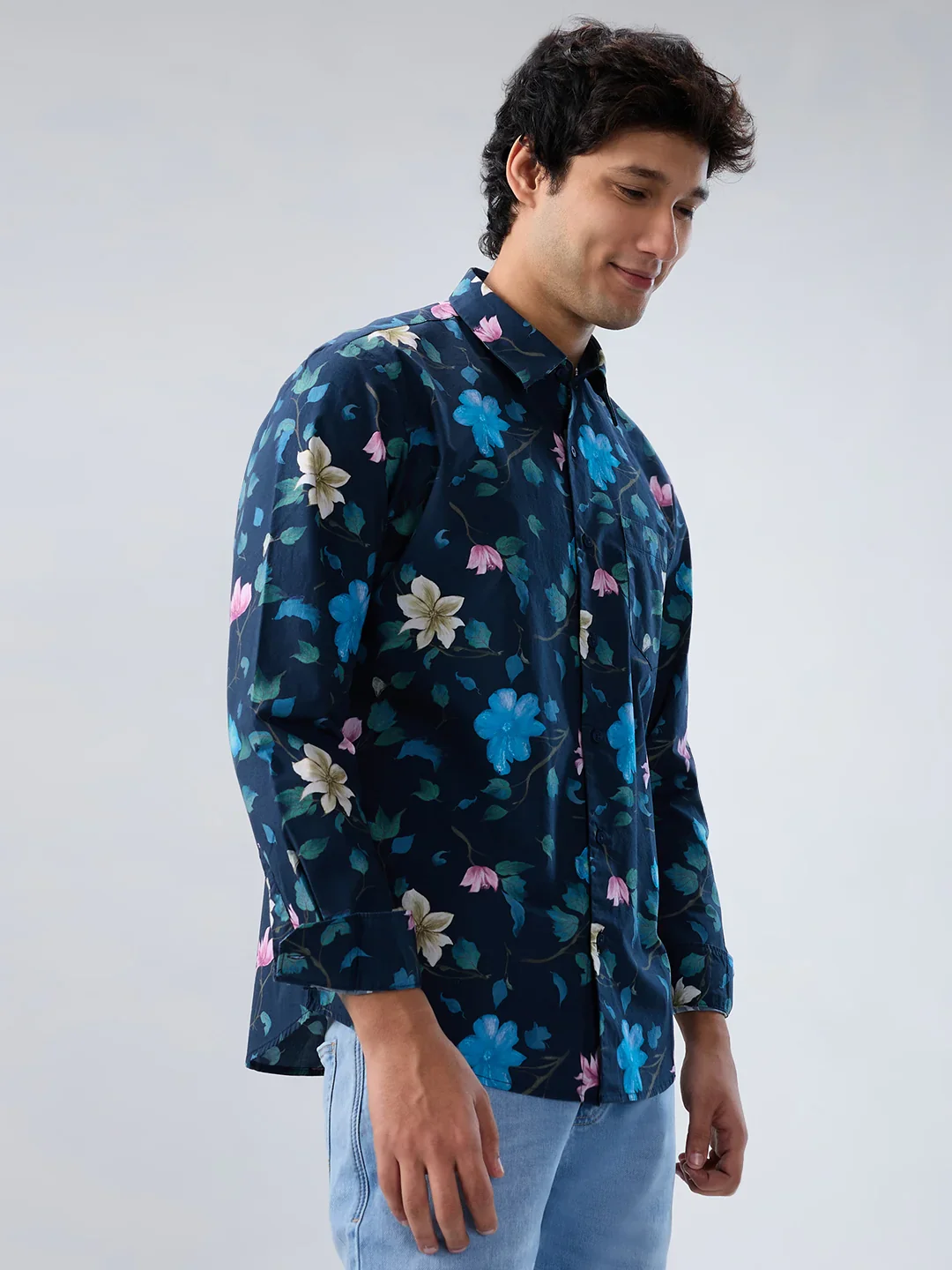 Men Shirt Print Blue Navy Regular Fit - Image 3
