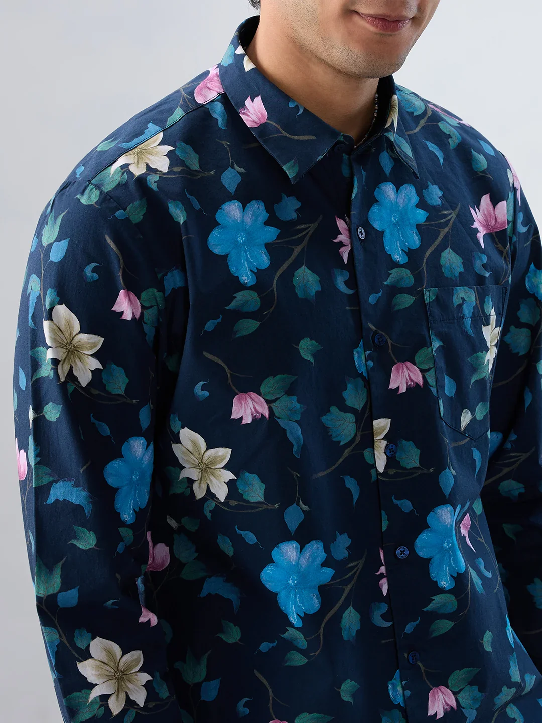 Men Shirt Print Blue Navy Regular Fit - Image 4