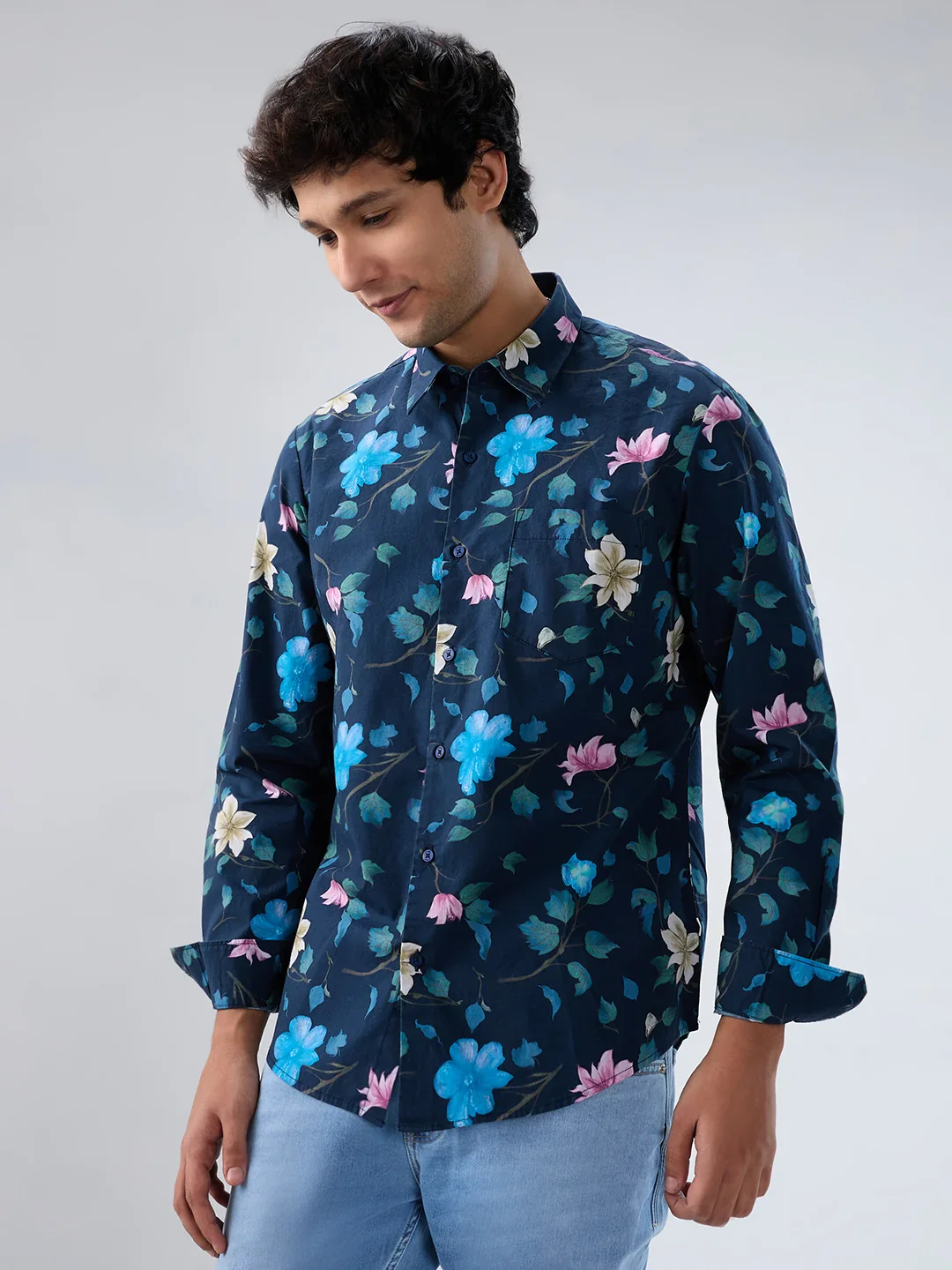 Men Shirt Print Blue Navy Regular Fit - Image 5