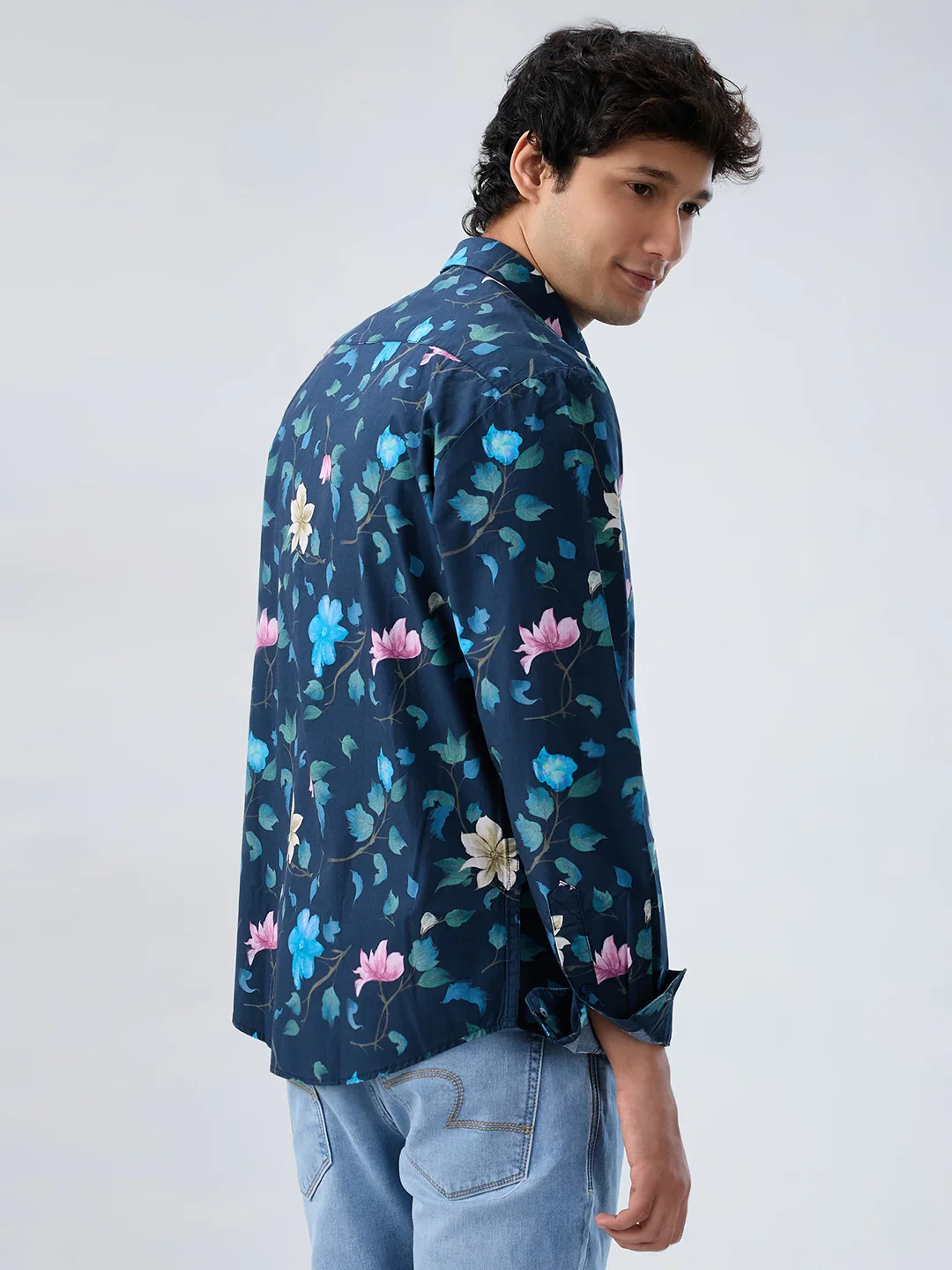 Men Shirt Print Blue Navy Regular Fit - Image 6