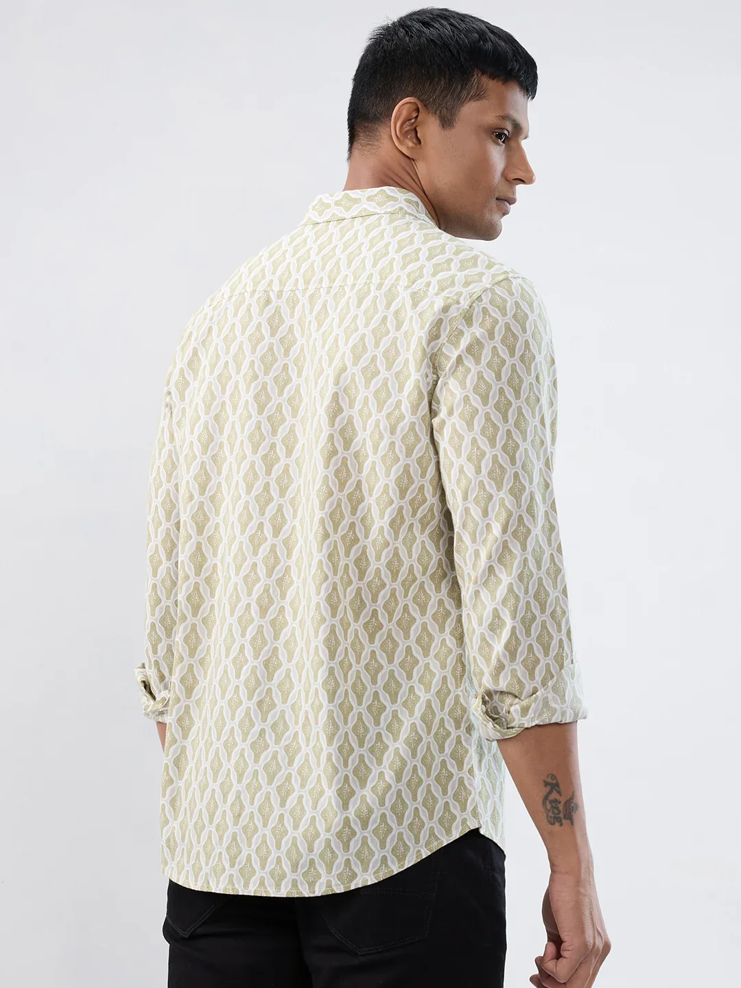 Men Shirt Print Beige Regular Fit - Image 5