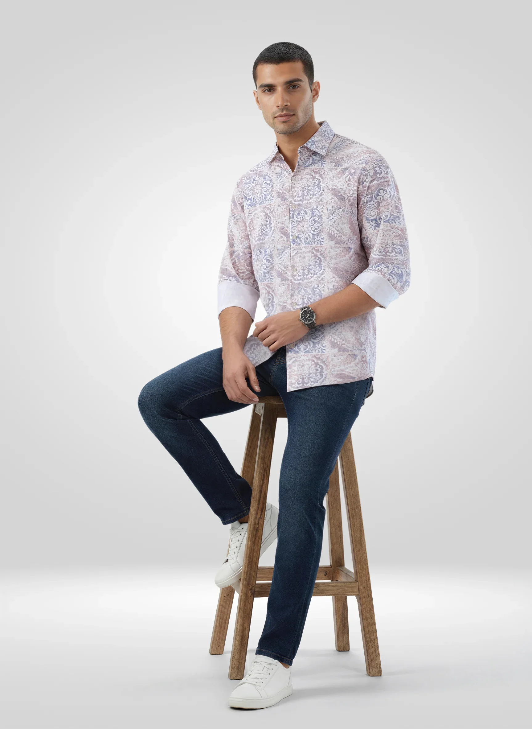 Men Shirt Print Pink Regular Fit - Image 2