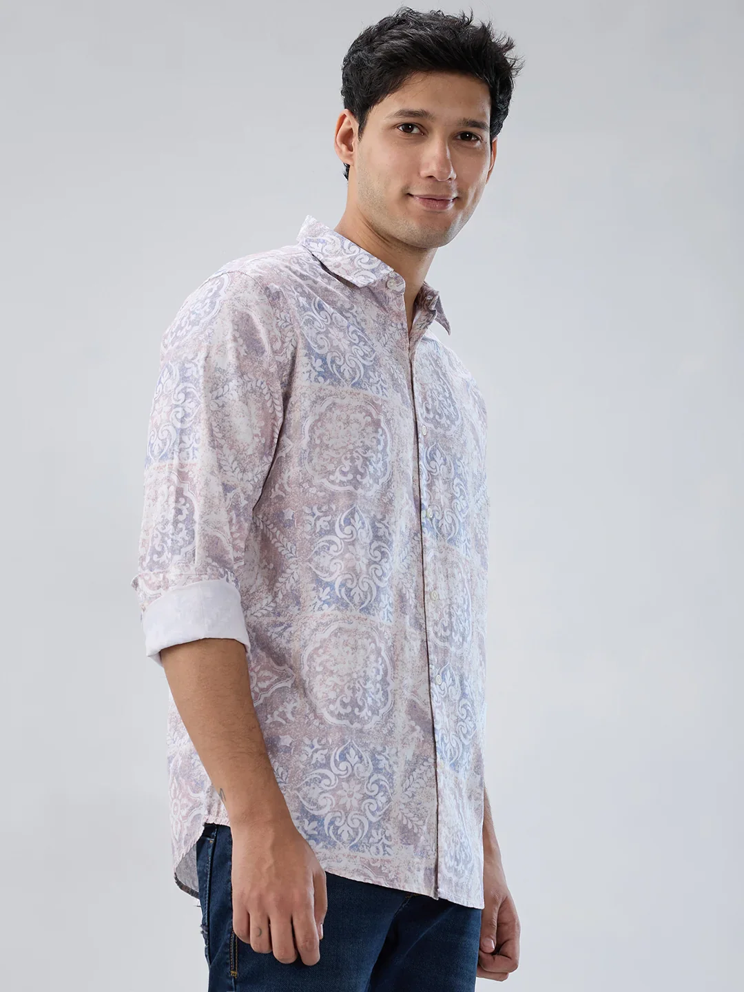 Men Shirt Print Pink Regular Fit - Image 3