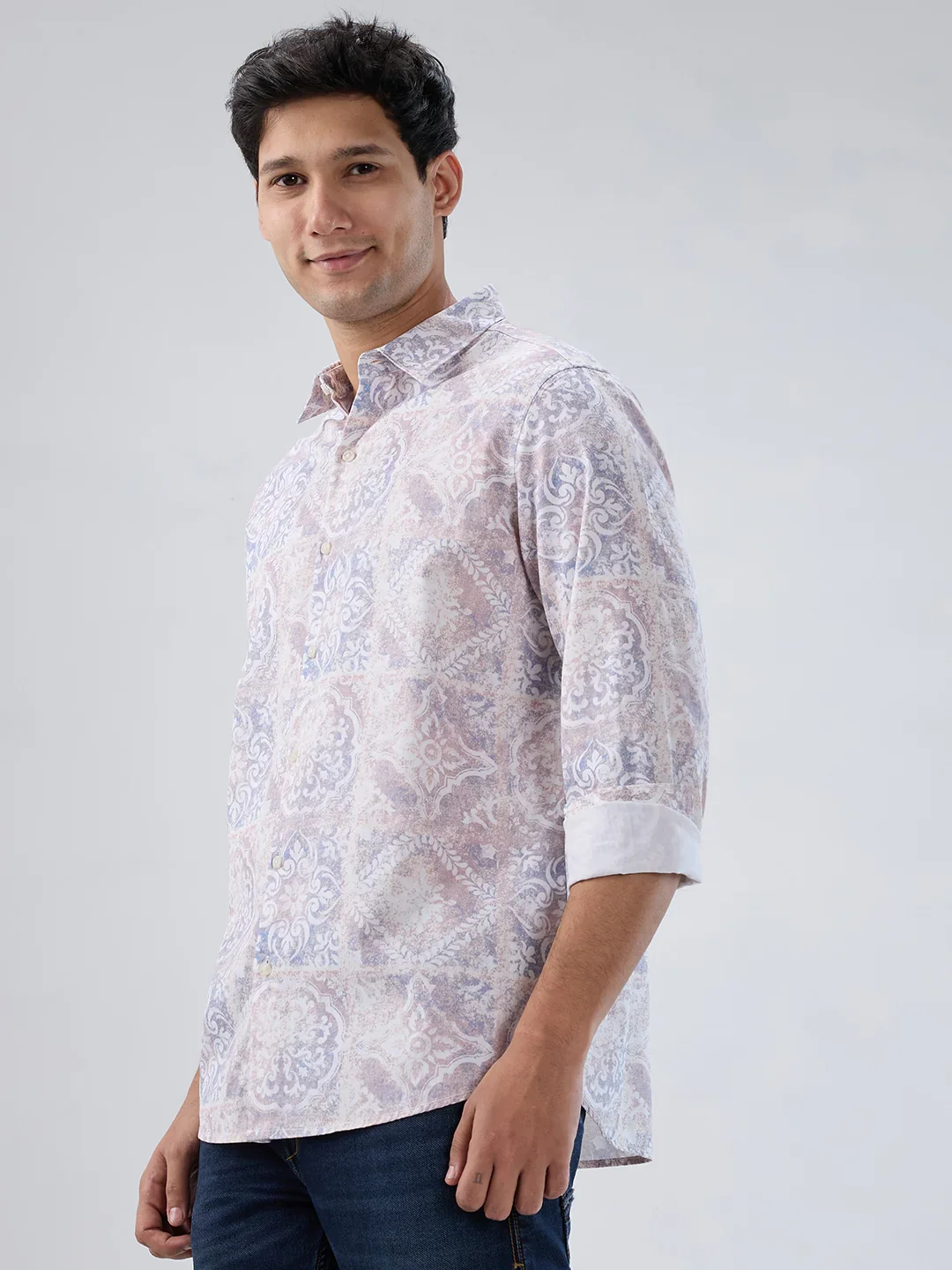 Men Shirt Print Pink Regular Fit - Image 5