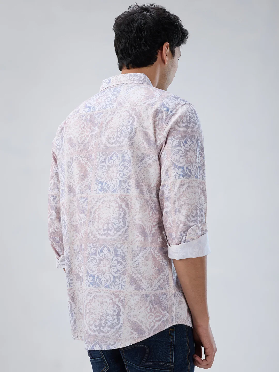 Men Shirt Print Pink Regular Fit - Image 6